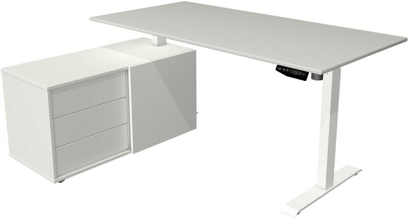 Kerkmann Move 1 L-Förmig Elektronisch Höhenverstellbarer Sitz-Stehschreibtisch Melamin, Stahl Hellgrau, Weiß 1650 x 1350 x 1230 mm