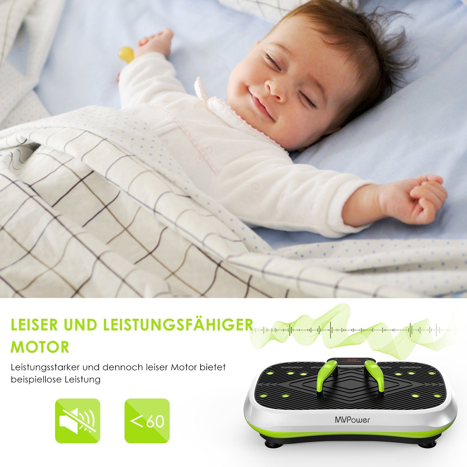 MVPower Vibrationsplatte Ultra groß rutschfest Slim Design, 500,00 W, 120 Intensitätsstufen, (Ganzkörpertraining zu Hause, Muskel Bauen), mit Super Leiser Motor