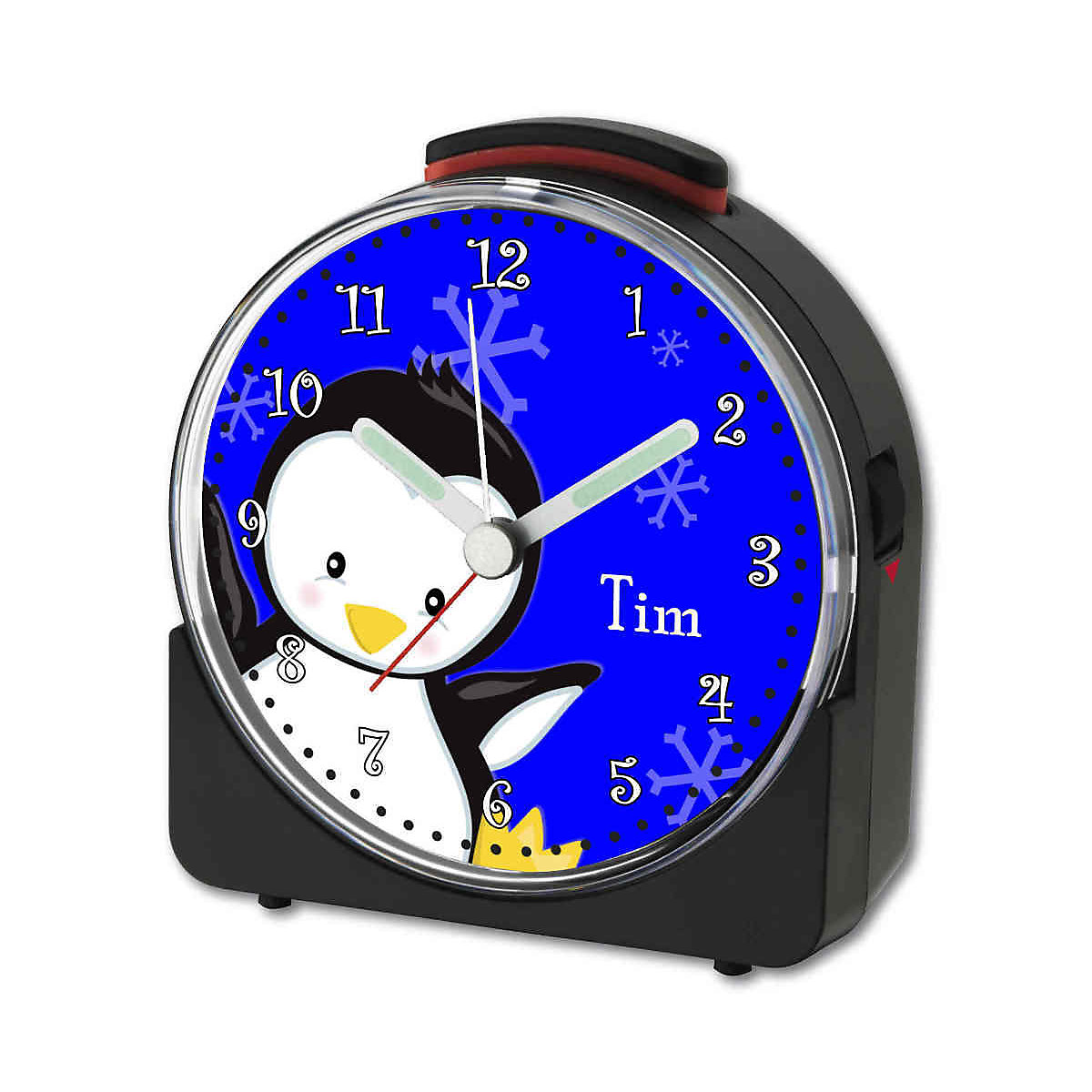 Kinder Funkwecker weiß personalisiert mit Namen Pinguin