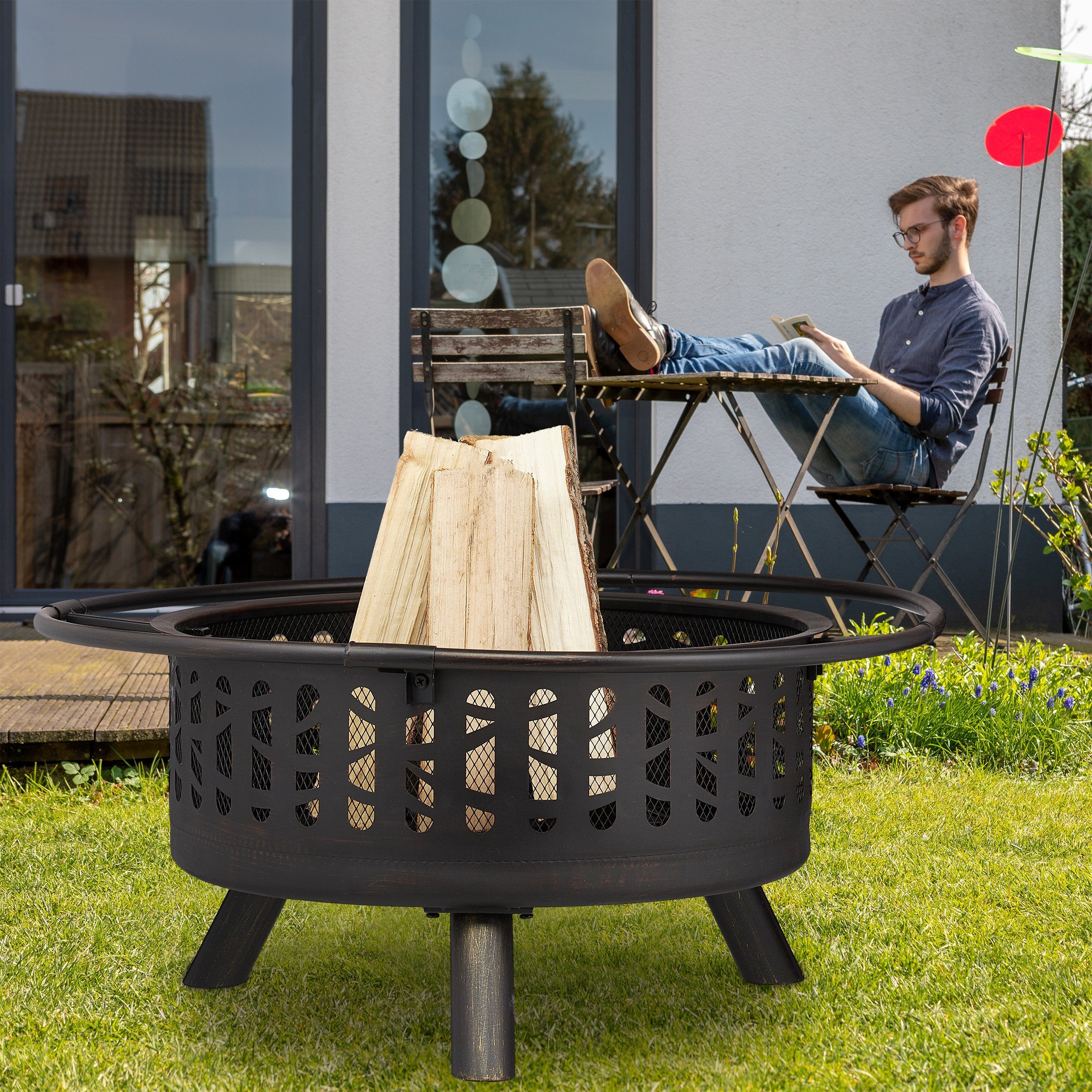 relaxdays Feuerschale Feuerschale mit Grillrost
