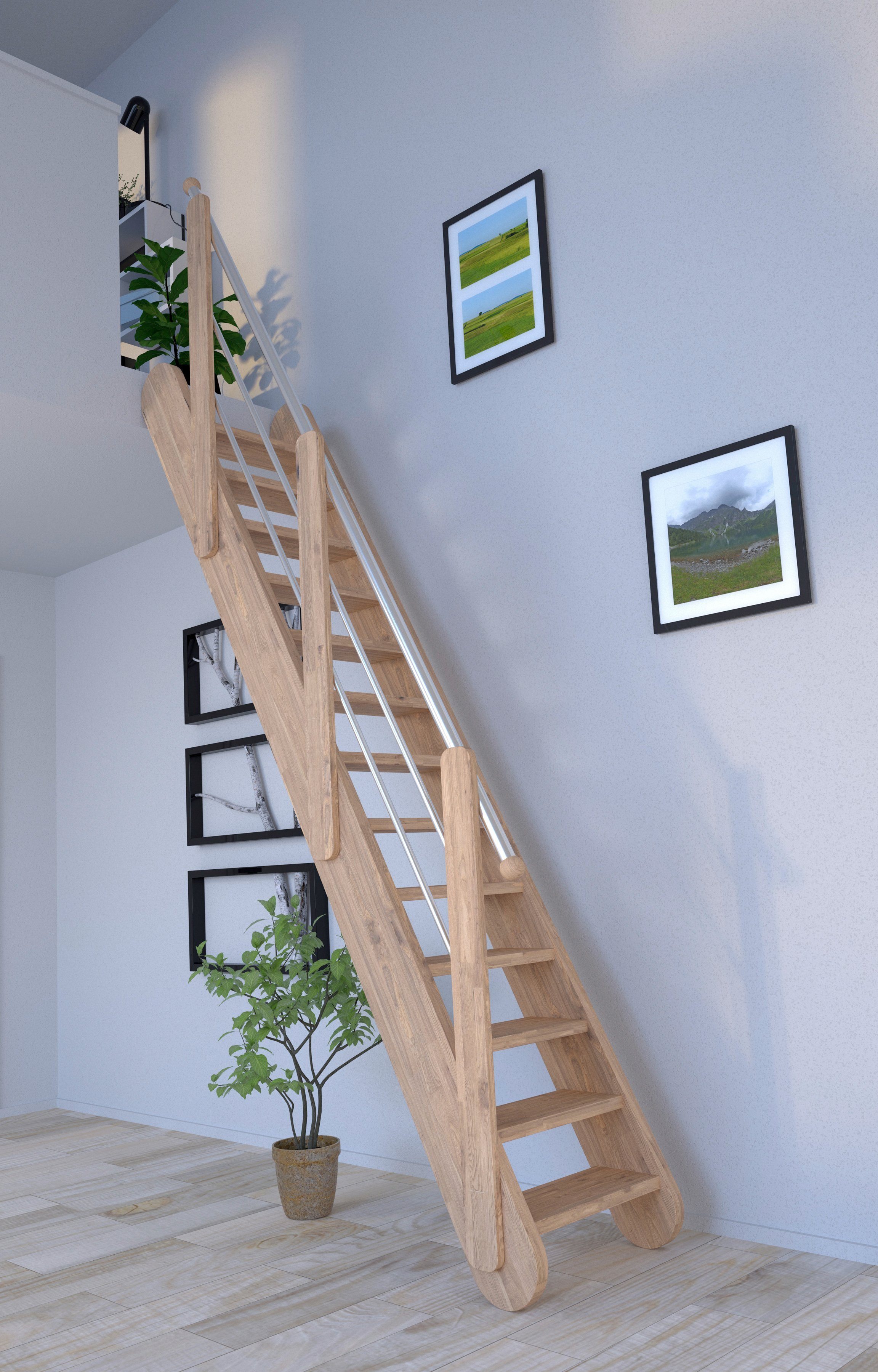 Starwood Raumspartreppe Massivholz Samos, Holz-Edelstahl, Stufen offen, Durchgehende Wangenteile