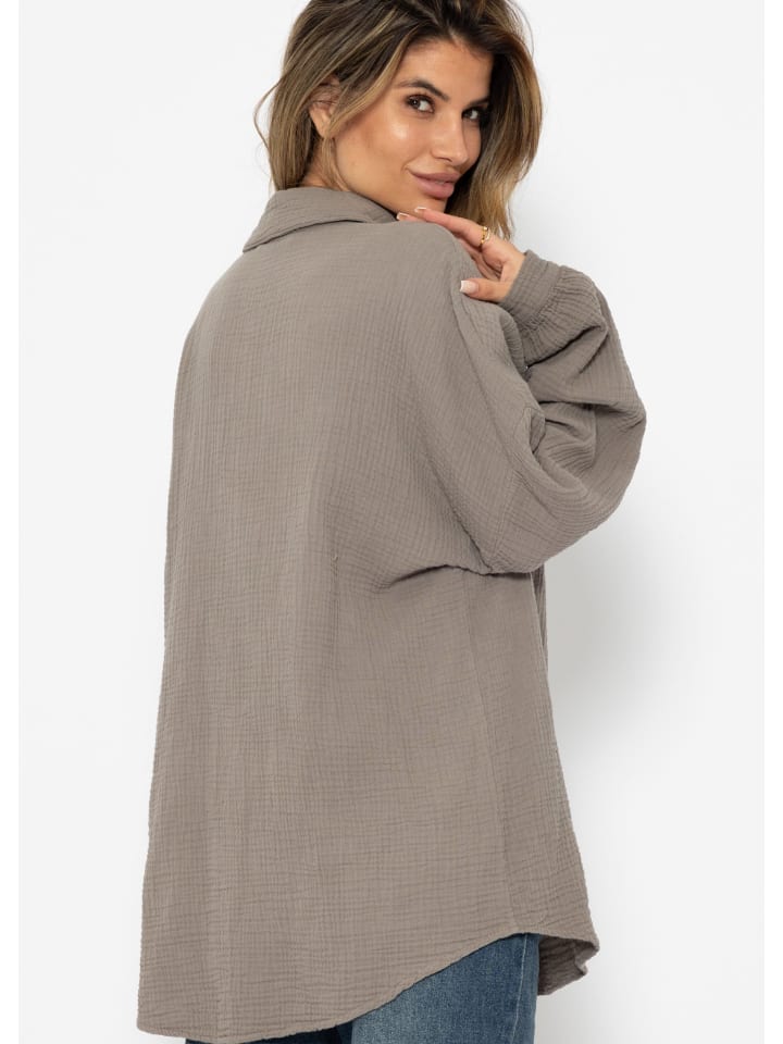 SASSYCLASSY Musselin Bluse im Regular Fit in Taupe günstig kaufen