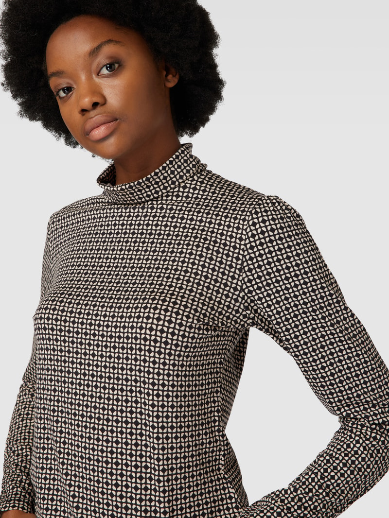 Longsleeve mit Rollkragen und grafischem Muster in schwarz