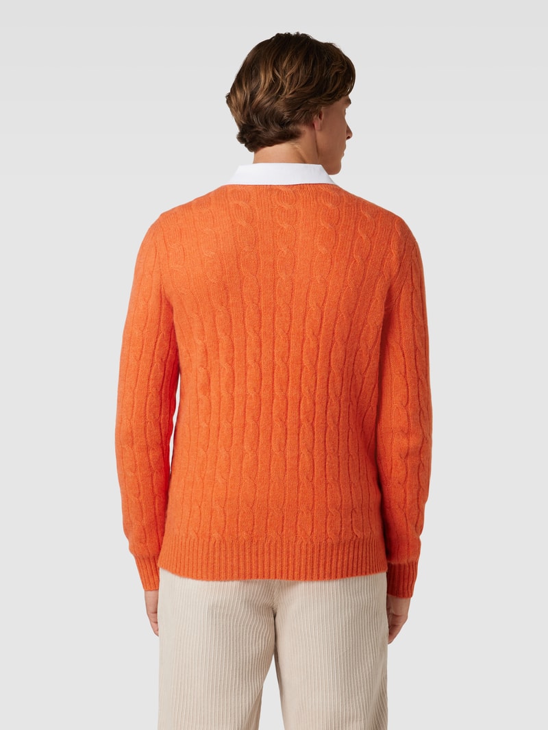 Kaschmirpullover mit Zopfmuster in orange