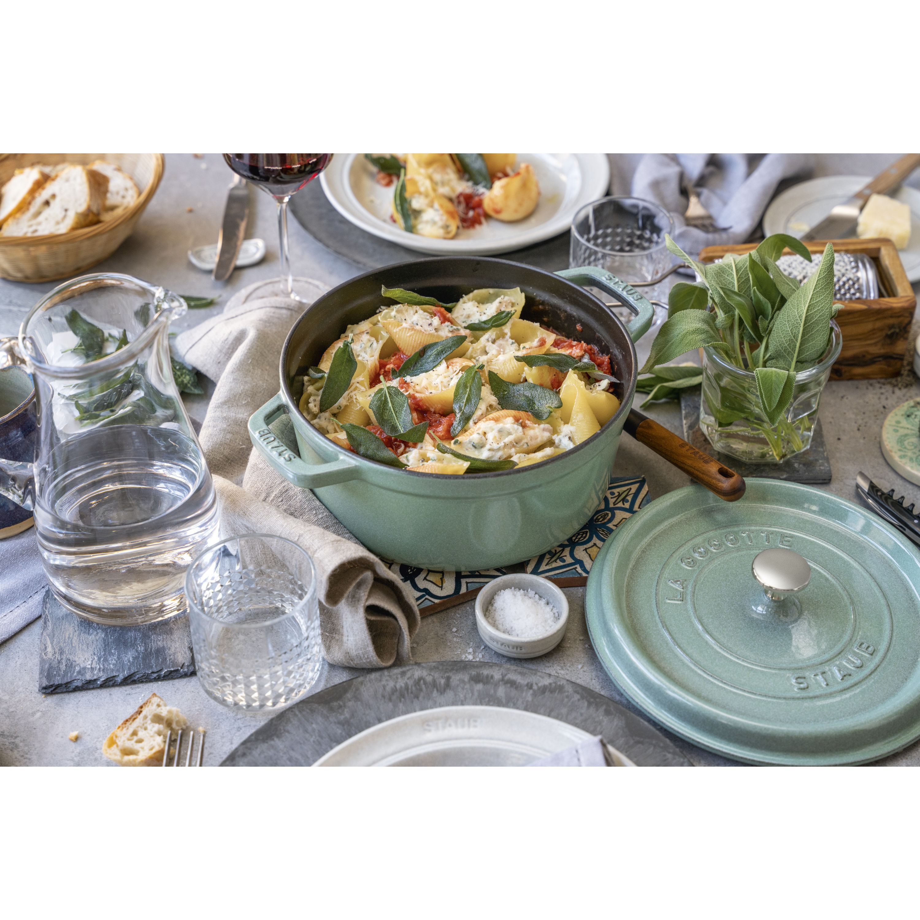 Cocotte 28 cm, rund, Salbeigrün, Gusseisen