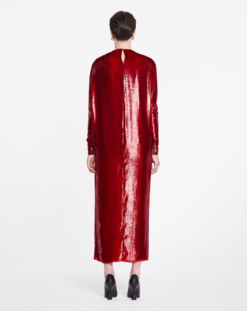ROBE DRAPÉE À MANCHES LONGUES
