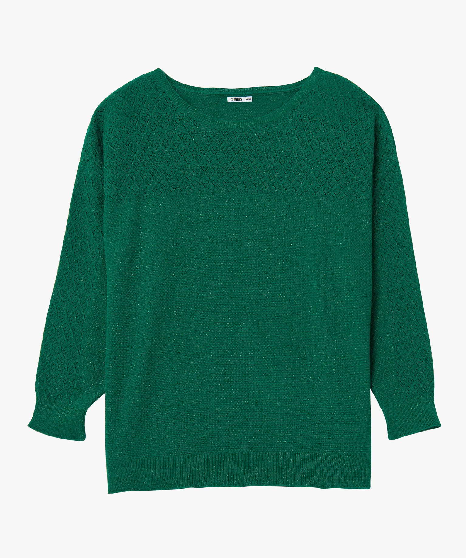 Pull femme grande taille en maille fantaisie pailletée vert | GEMO