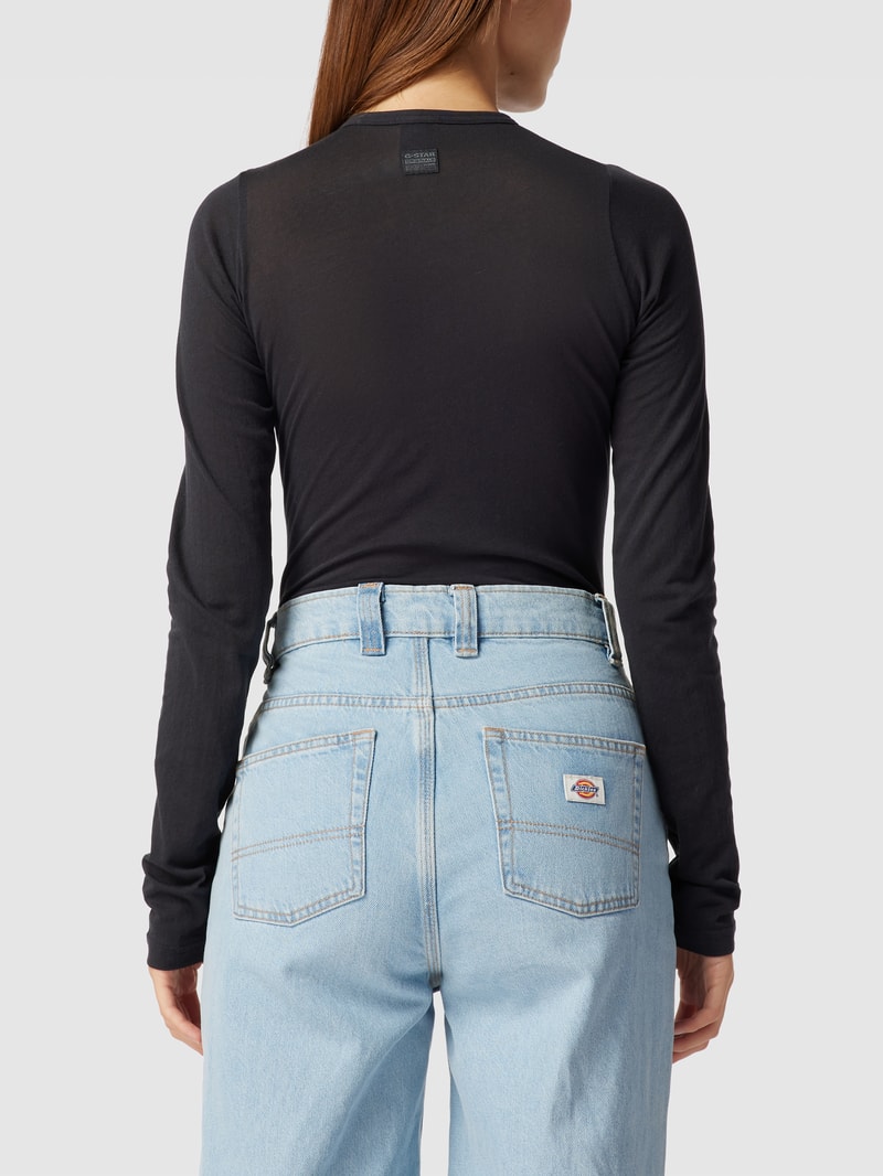 Body mit Rundhalsausschnitt Modell 'Henley' in schwarz