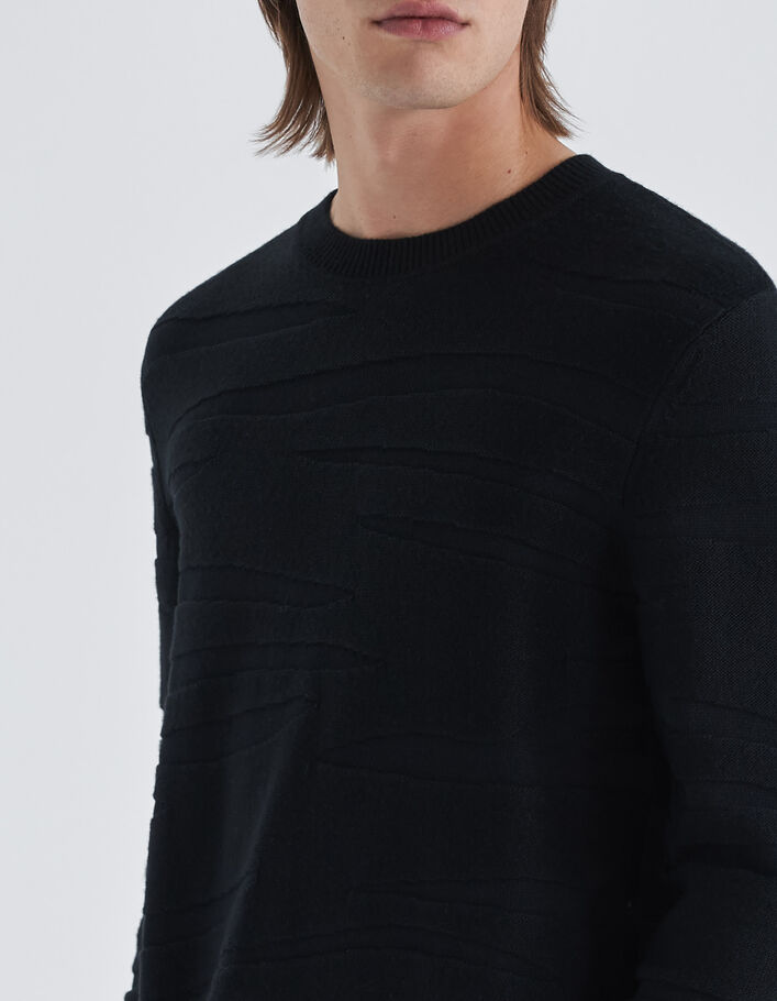 Pull noir tricot jacquard motif zébré Homme