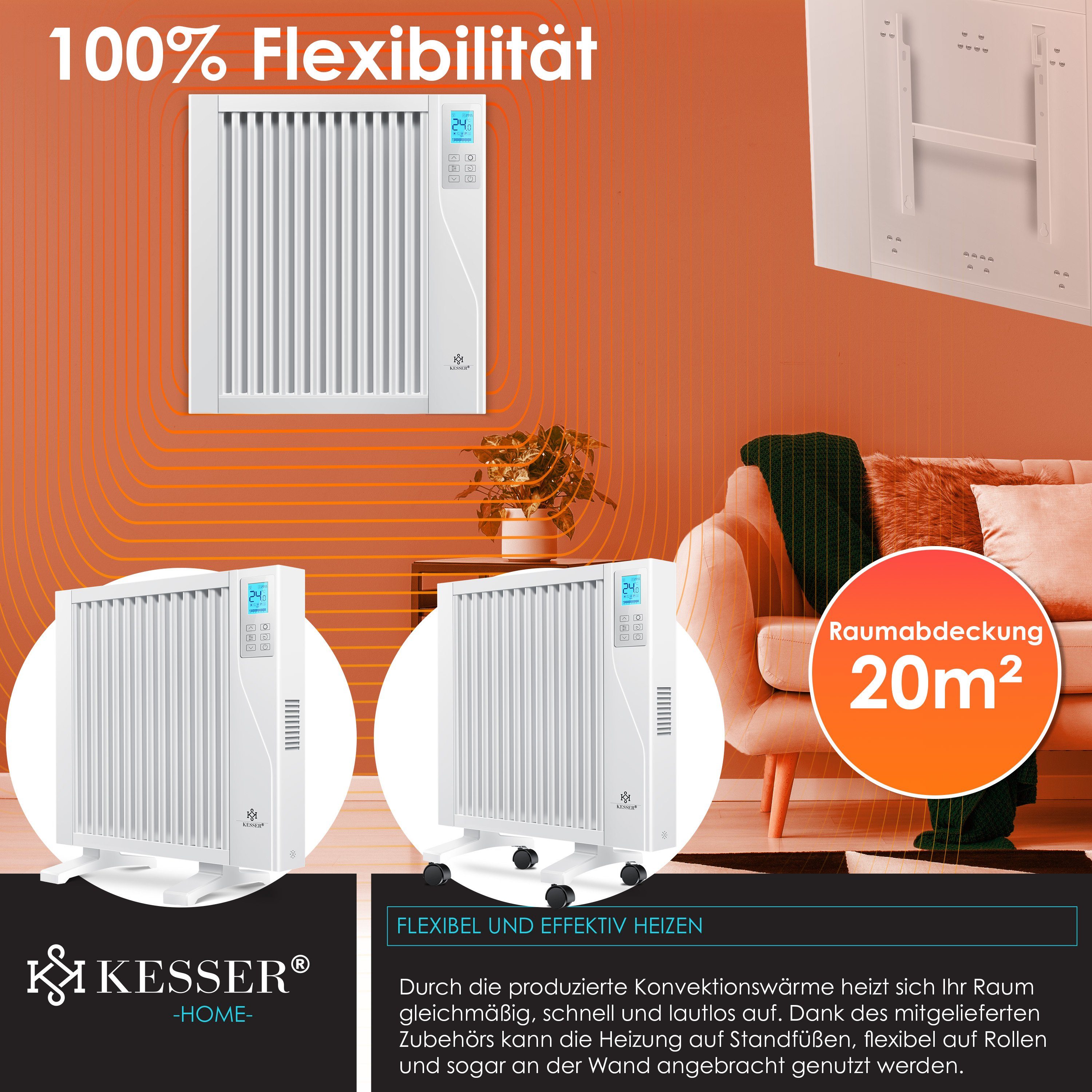KESSER Heizgerät, 1500 W, Elektroheizkörper Infrarotheizung energiesparend 2in1