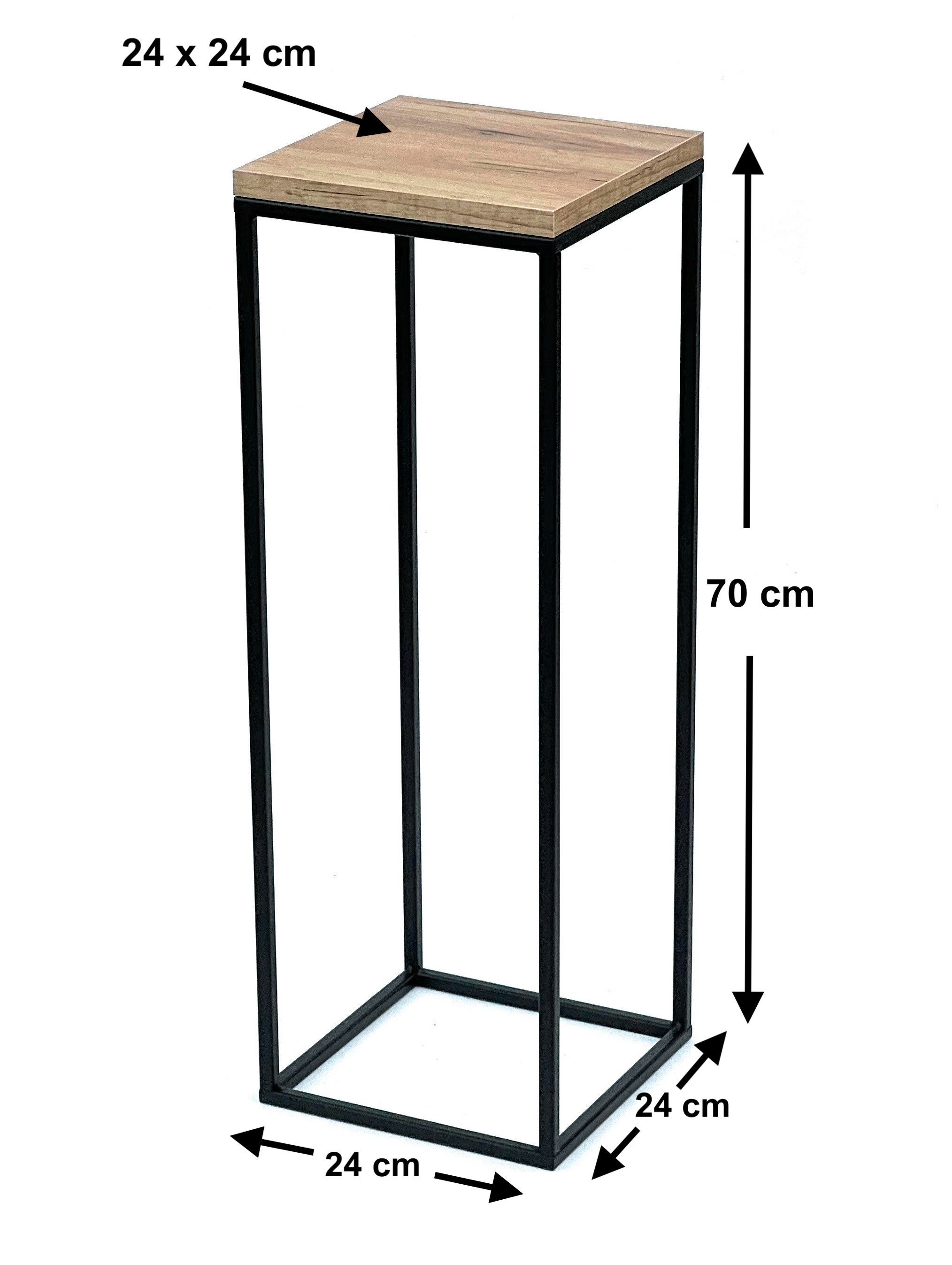 DanDiBo Blumenständer Blumenhocker Metall Holz Schwarz Eckig 70 cm Beistelltisch