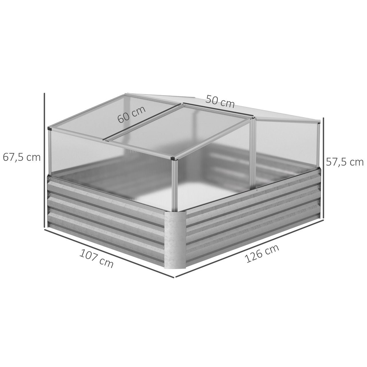 Outsunny Hochbeet Gemüsebeet mit Abdeckung für Garten, Terrasse Silber
