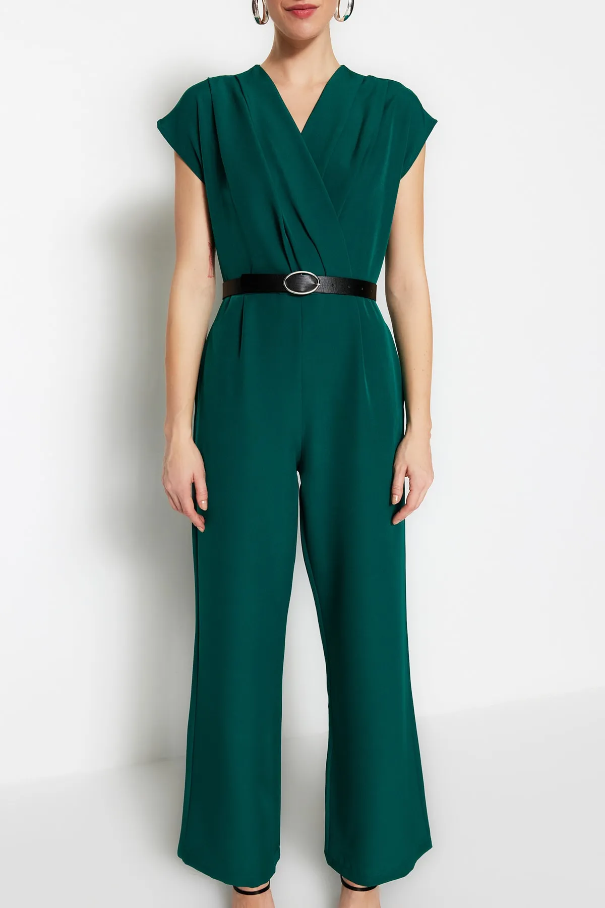 Trendyol Collection  Smaragdgrüner, zweireihiger Maxi-Weboverall mit Gürtel und Kragen TWOSS21TU0004