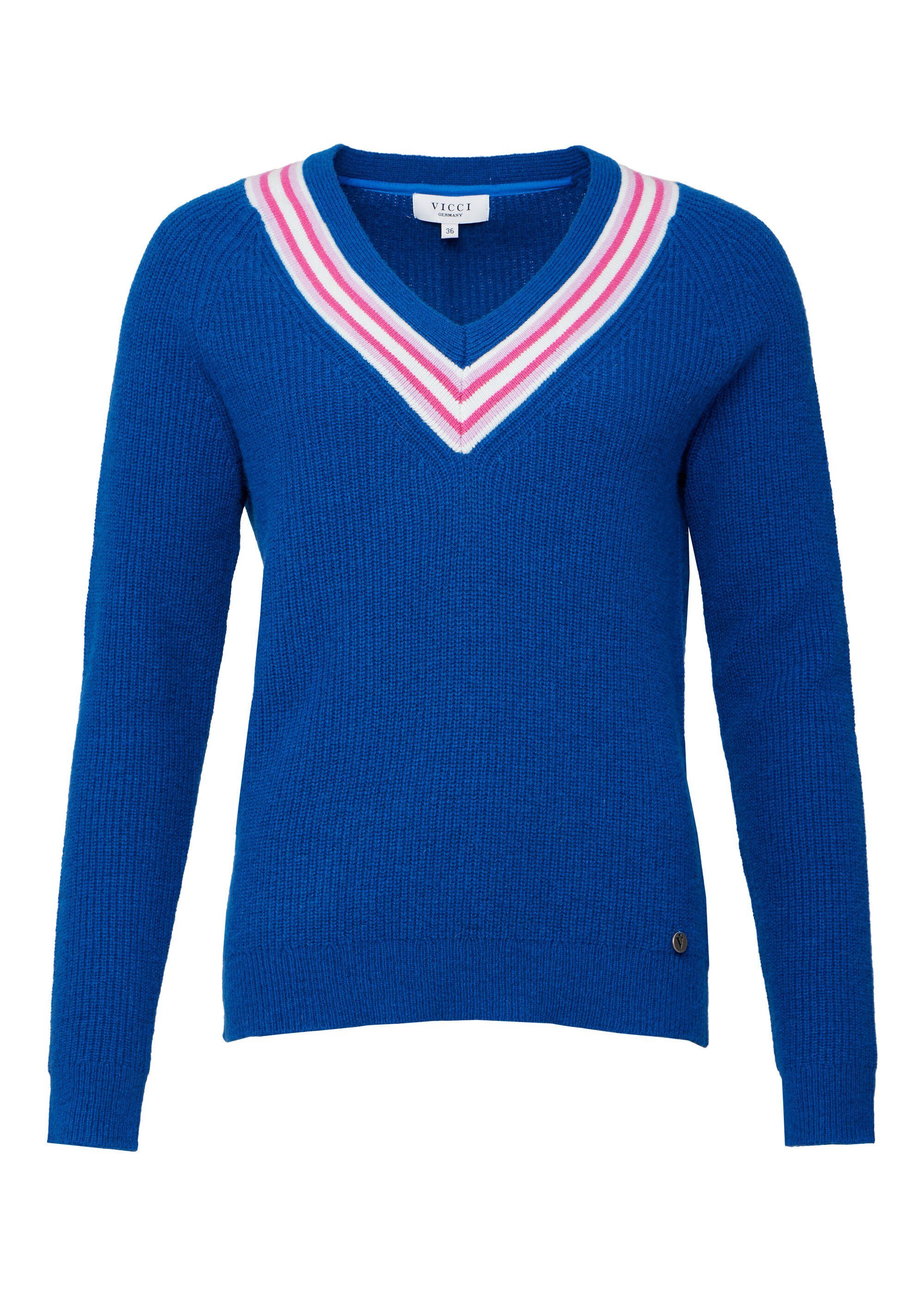 VICCI Germany V-Ausschnitt-Pullover mit Streifendetails