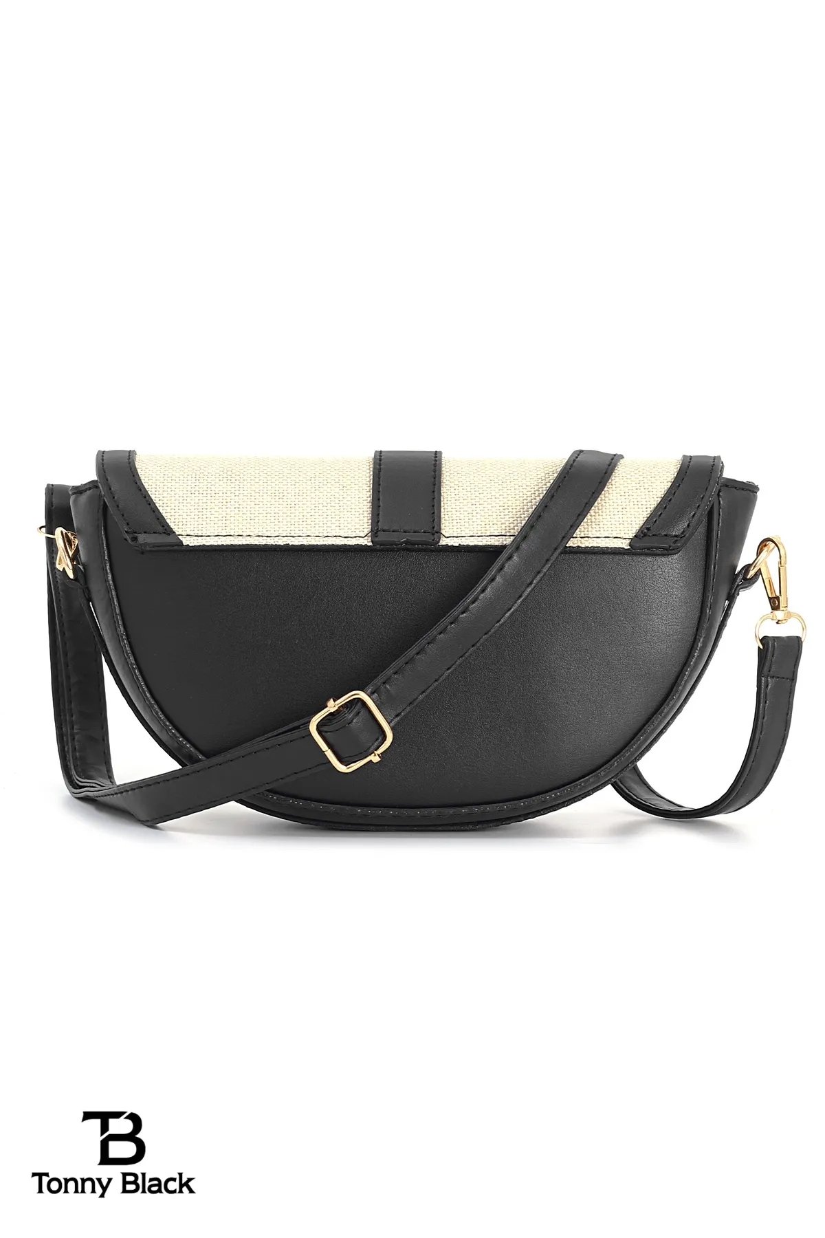 Tonny Black  Original Cross Strap Schwarz Creme Kontrast Design Stilvolle minimalistische Hand- und Schultertasche mit Schloss-Accessoire