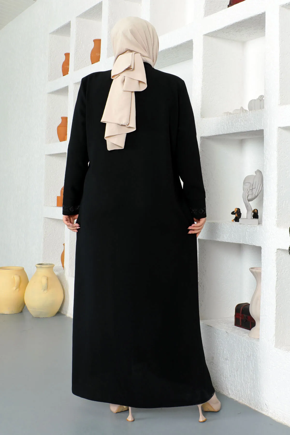 Tesettür Dünyası  Mit Pailletten bestickter Hijab Ferace Tsd230330 Schwarz