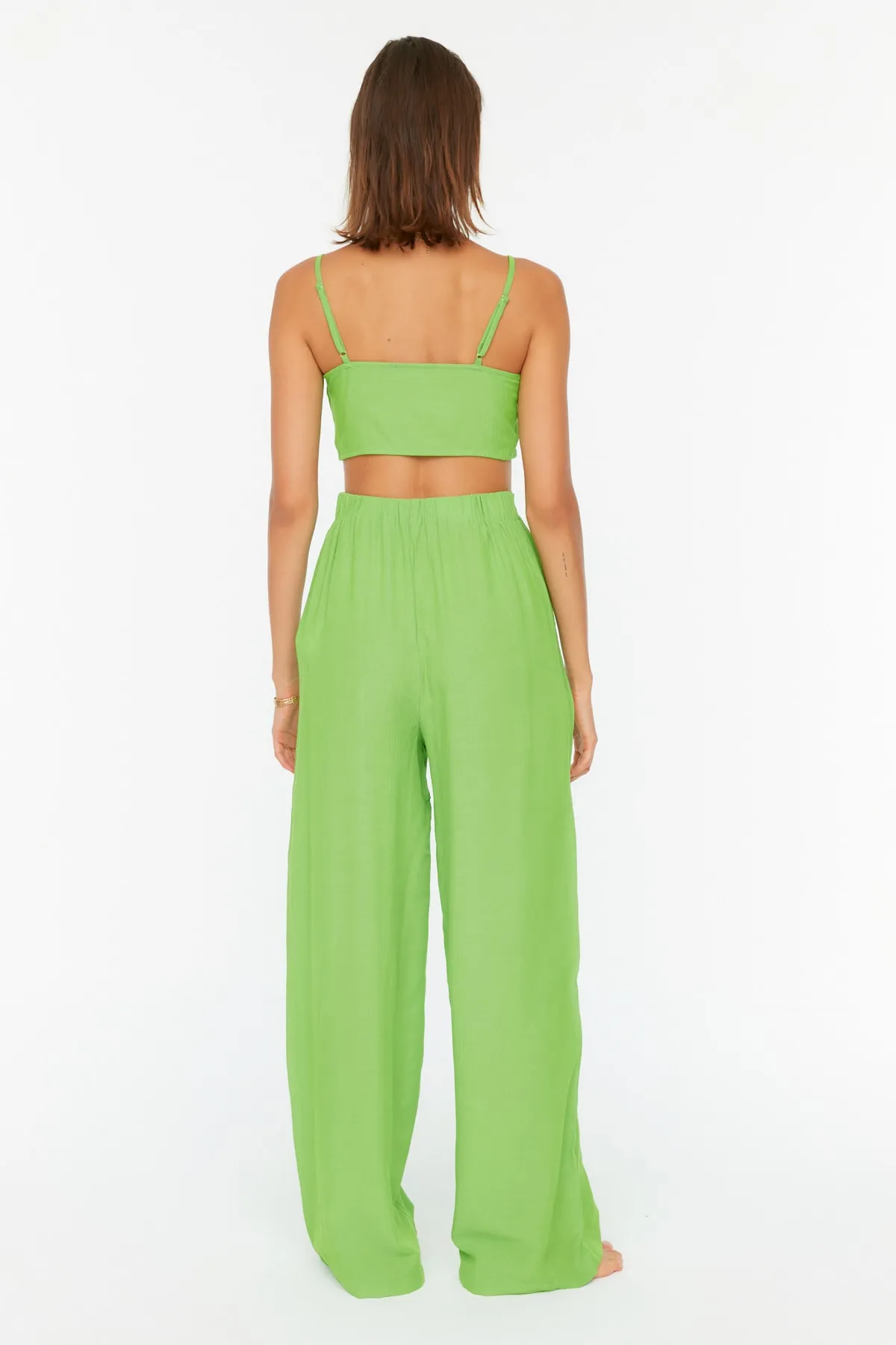 Trendyol Collection  Grüner gewebter Blusen-Hosenanzug mit Bindeband TBESS22AU0108