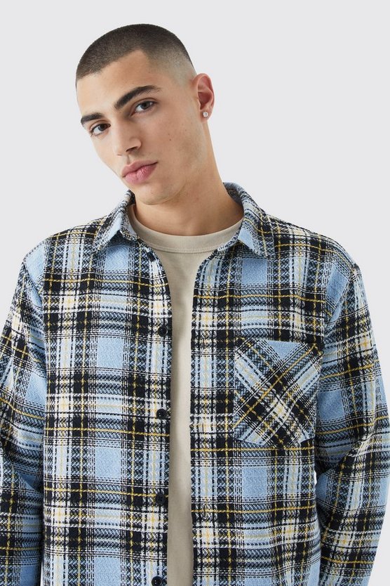 Langärmliges strukturiertes Karo-Overshirt
