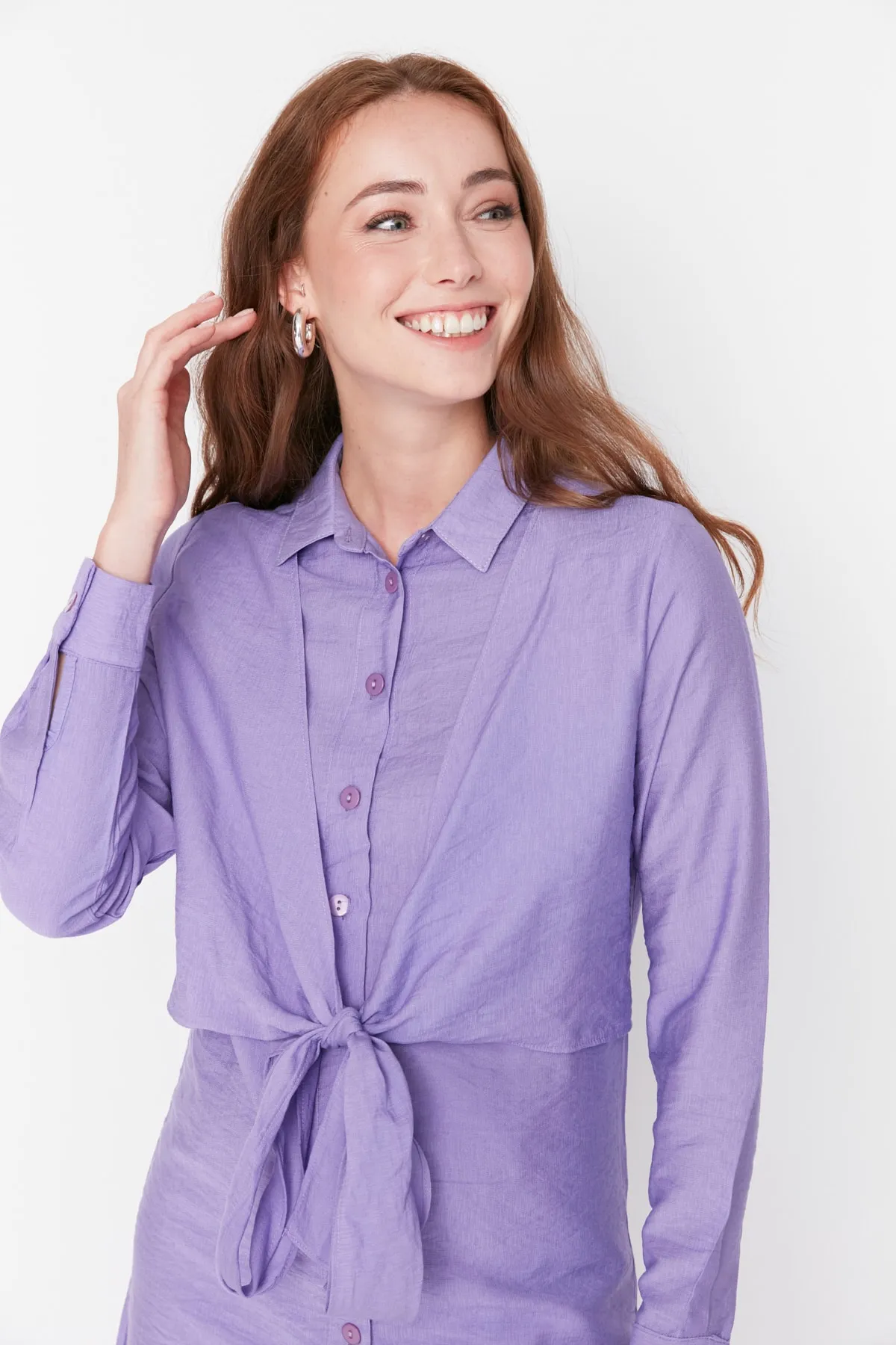 Trendyol Modest  Lilafarbenes gewebtes Hemd-Hosen-Set mit Taillenschnürung TCTSS22US00027
