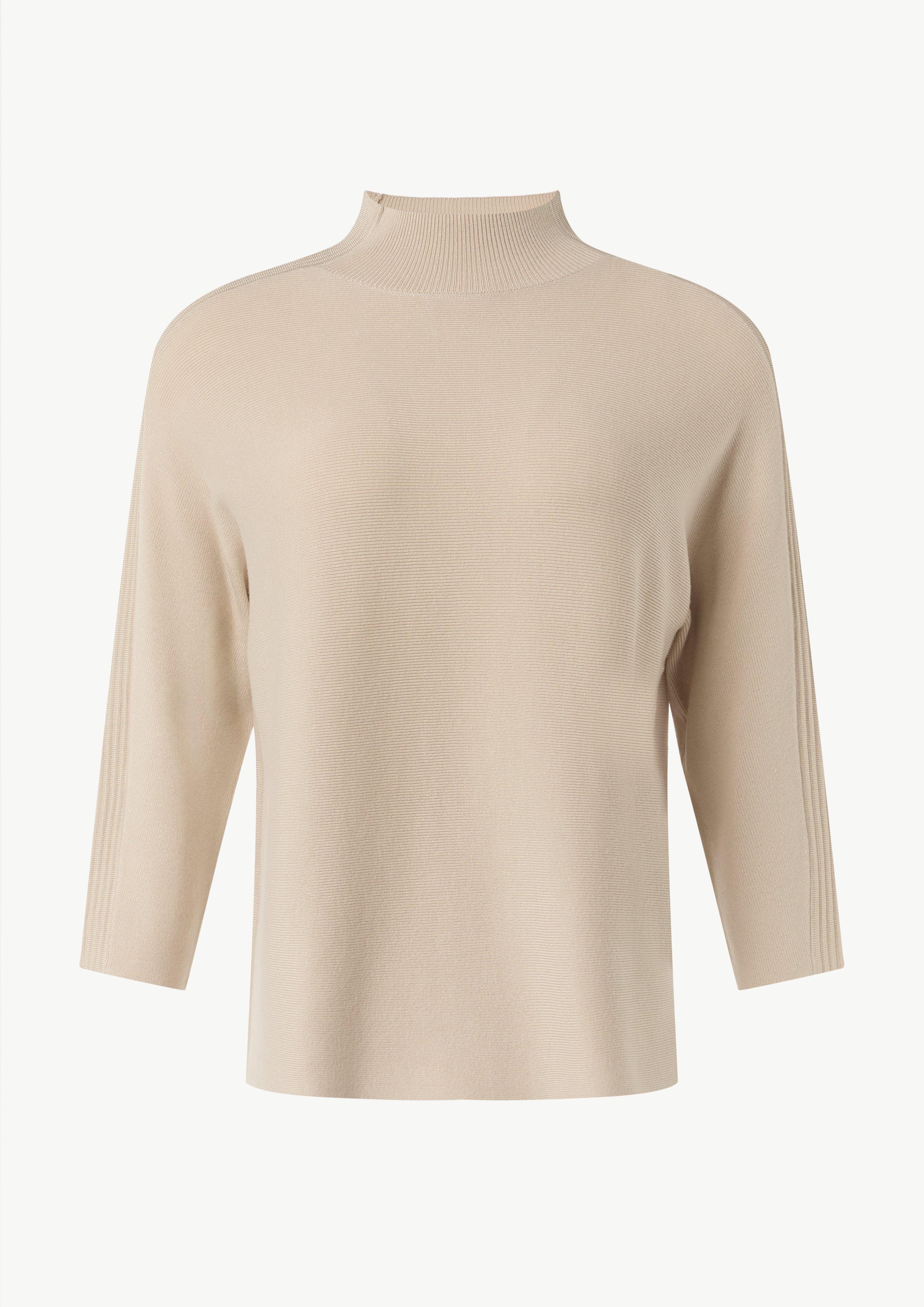 Strickpullover mit Stehkragen und Rippdetail - beige
