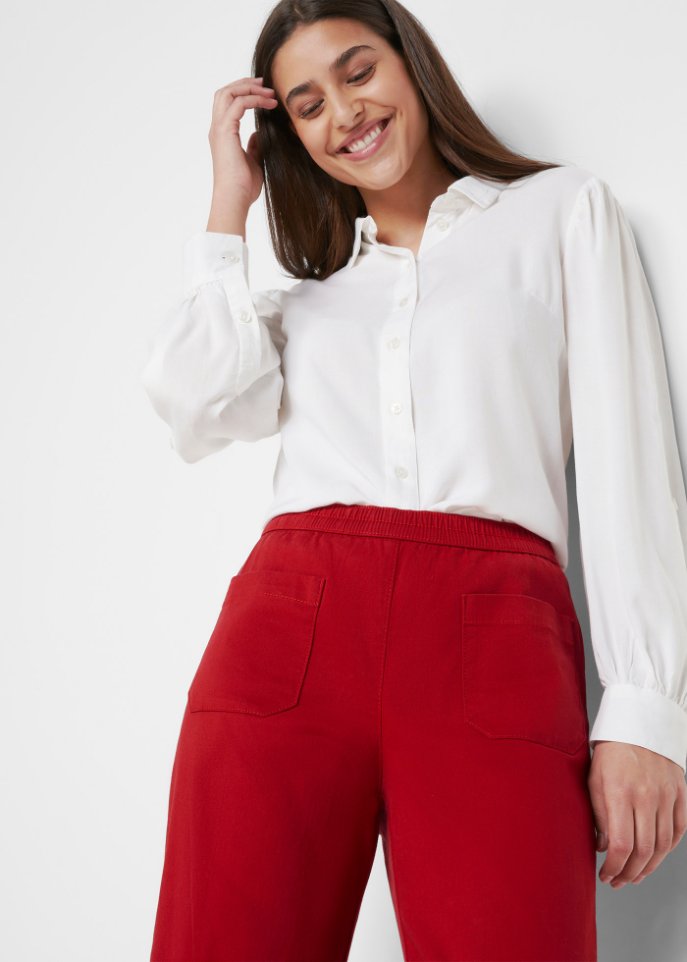 Twillhose mit ausgestelltem Bein und High-Waist-Bequembund