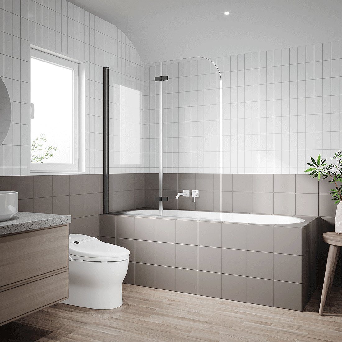 SONNI Badewannenaufsatz Badewannenfaltwand 2-teilig Faltbar, Schwarz, Breite 120cm NANO, Einscheibensicherheitsglas mit Nano Beschichtung, für Badezimmer, faltbar, Badewannenfaltwand, ohne/mit Seitenwand