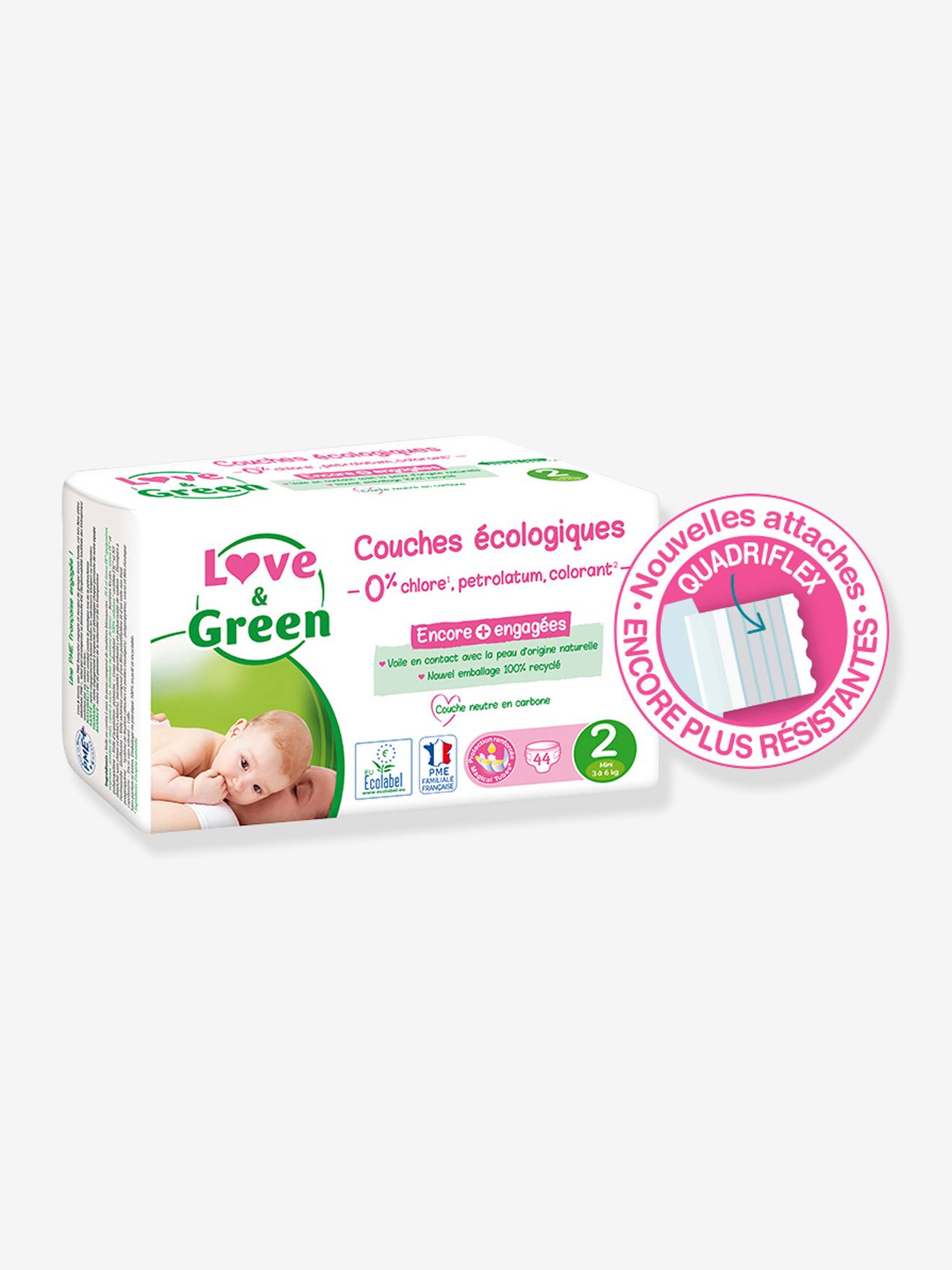 Couches hypoallergéniques T2 x 44 LOVE & GREEN blanc