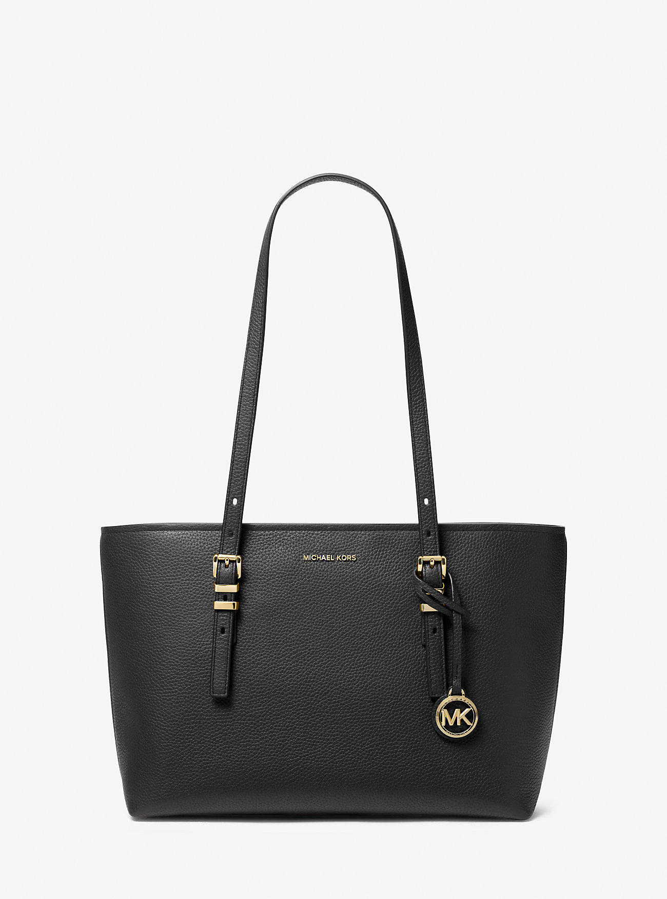 Quinn Medium Pebbled Leather Tote Bag - BLACK