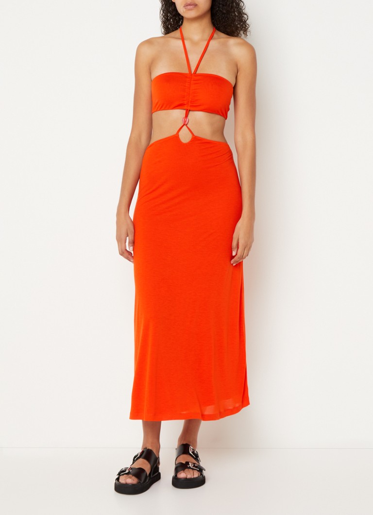 Vestido midi Emma de ba&sh en lyocell con detalles perforados.