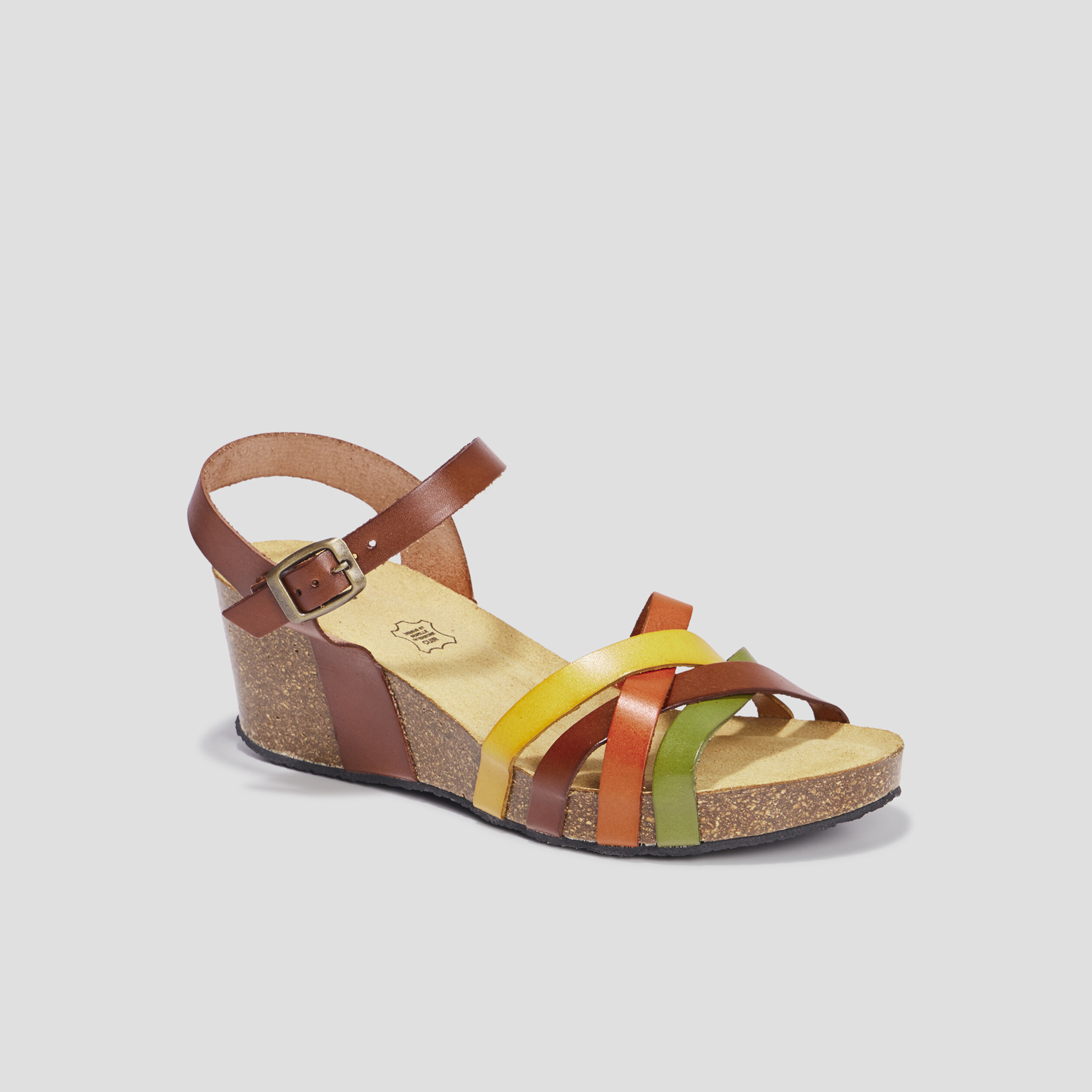 Sandales compensées en cuir multicolore femme | La Halle