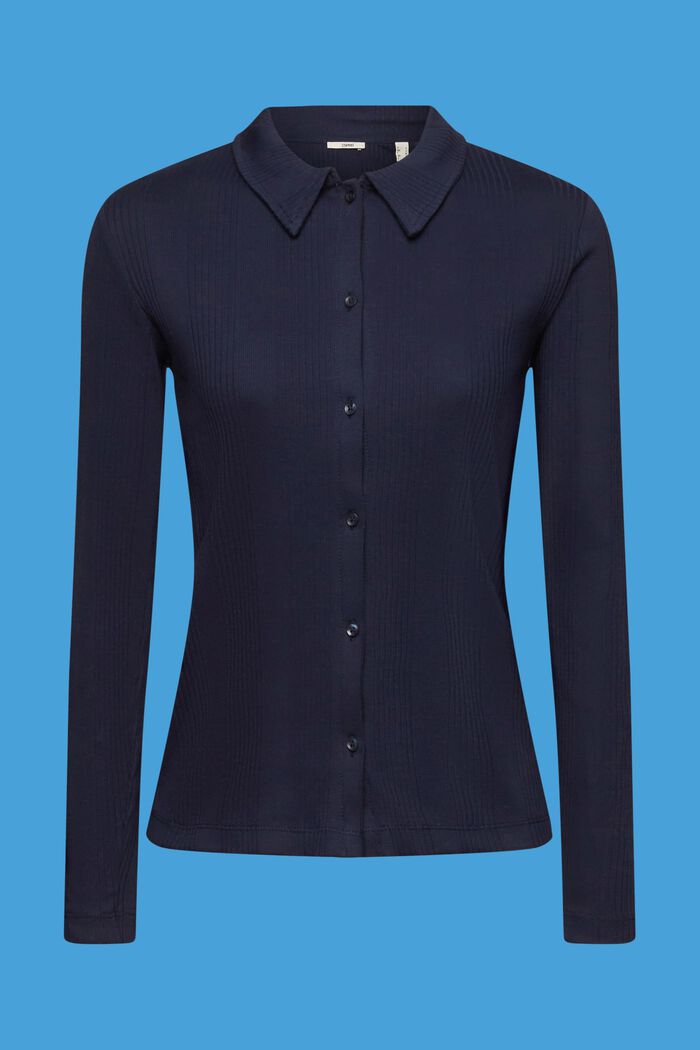 Geripptes Langarm-Poloshirt mit Knöpfen