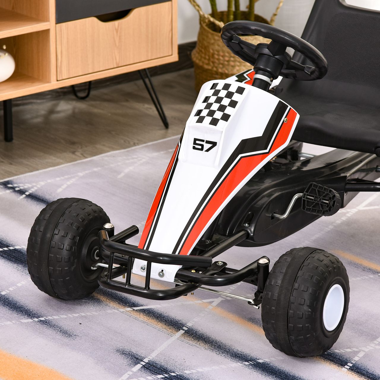 HOMCOM Go Kart Kinderfahrzeug Tretauto mit Pedal für 3-8 Jahre Stahl Weiß