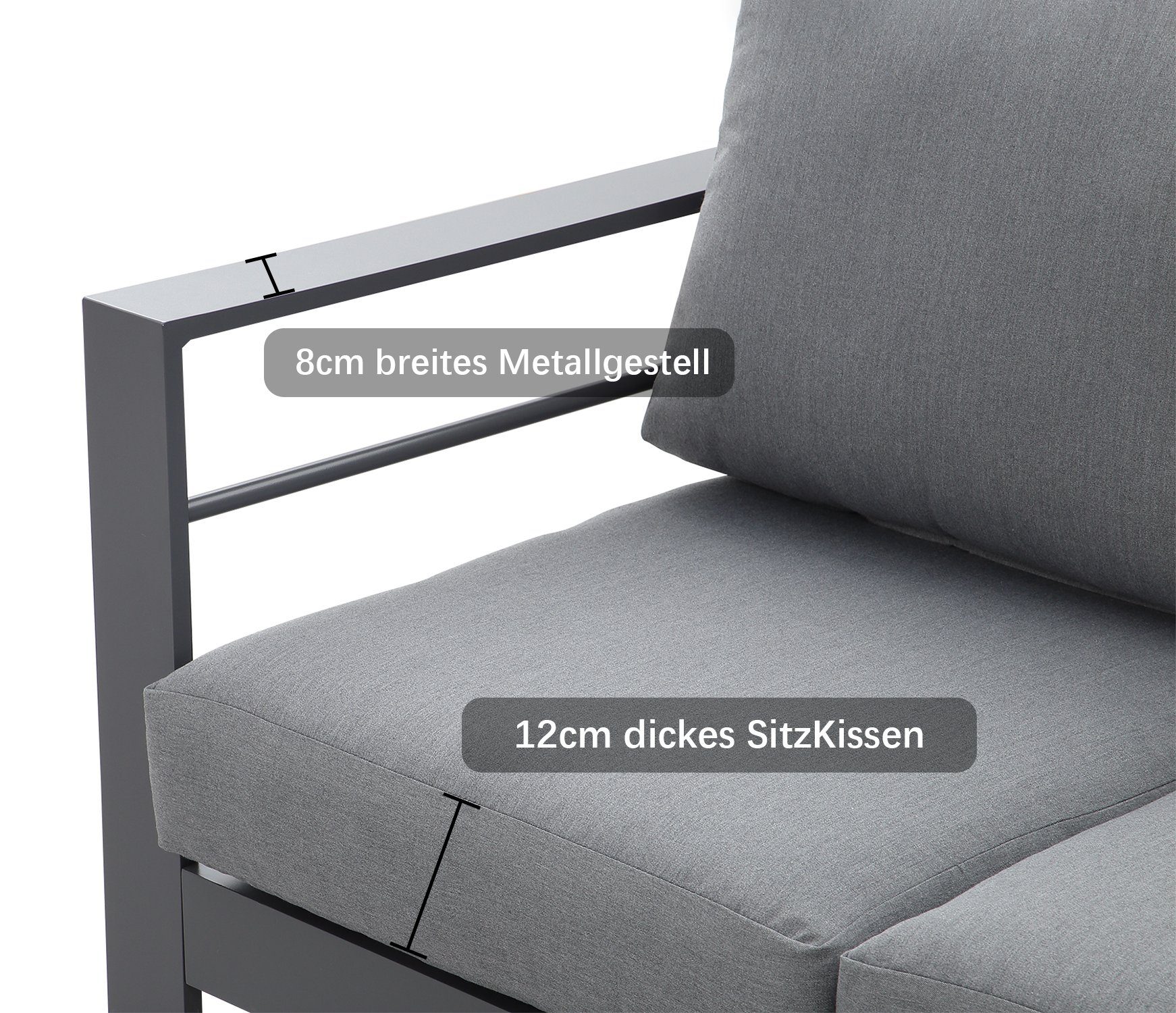 MeXo Loungeset Gartenlounge Set, (Modern Aluminium Gartenmöbelset, 2-tlg., Terrassenmöbel Set Gartengarnituren grau)