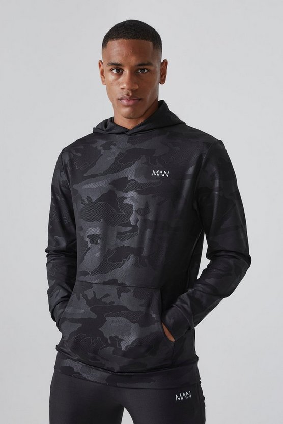Man Active Hoodie mit Camouflage-Print und Trichterkragen