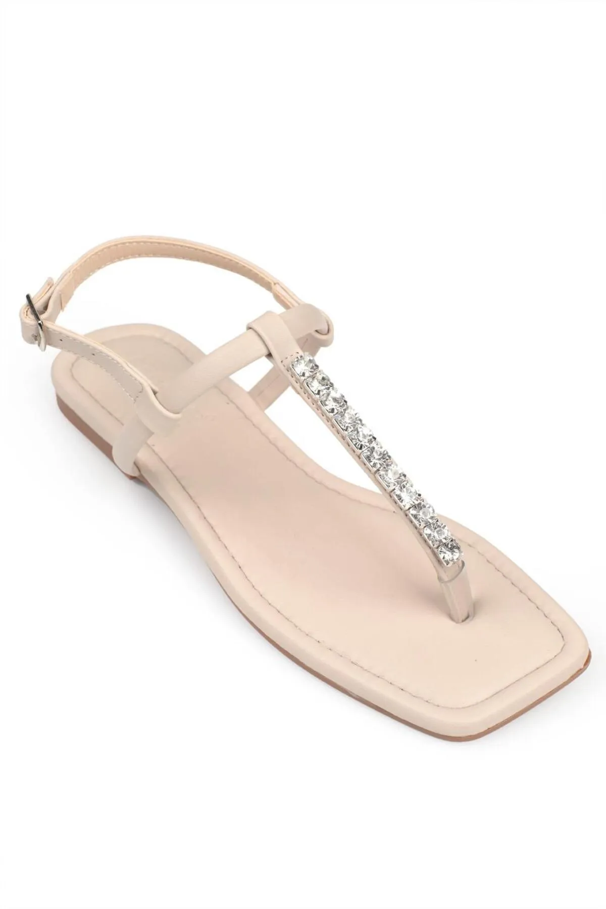 Capone Outfitters  Capone Skin Flip Flops Stein Knöchelriemen flacher Absatz Beige Damensandalen