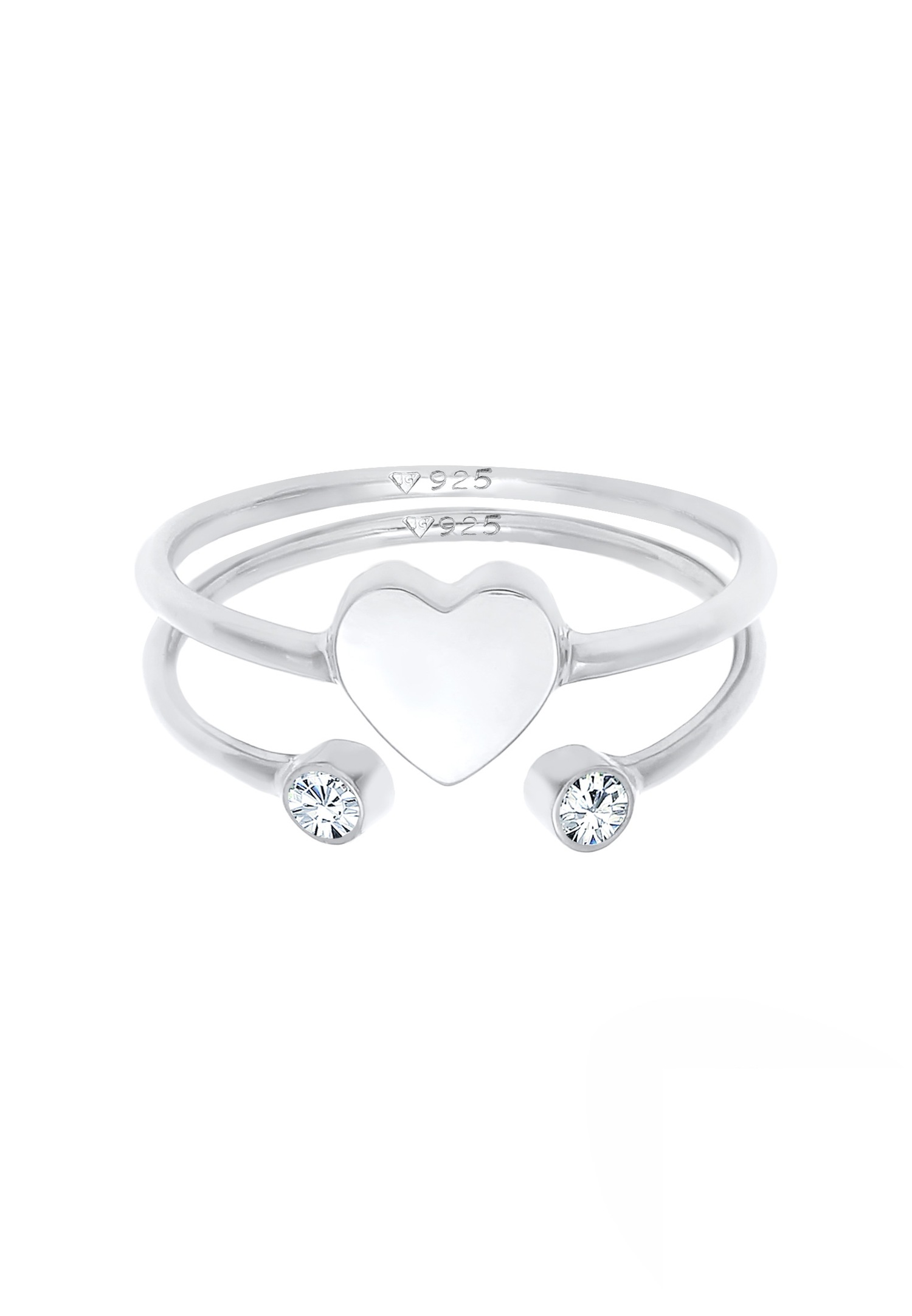 Conjunto de anillos apilables de cristal en forma de corazón para mujer de Elli, en plata de ley 925.
