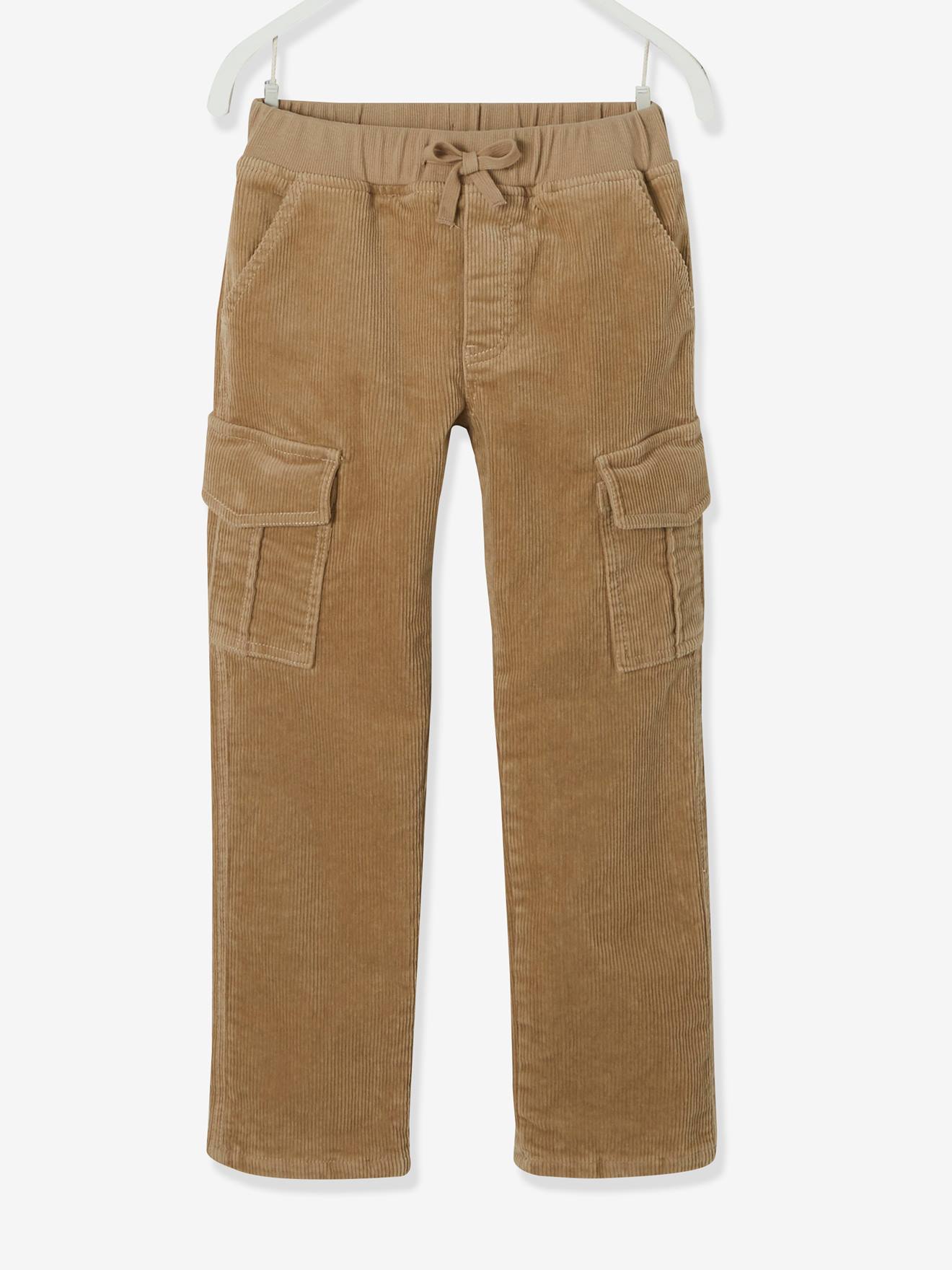 Pantalon en velours style battle garçon facile à enfiler beige