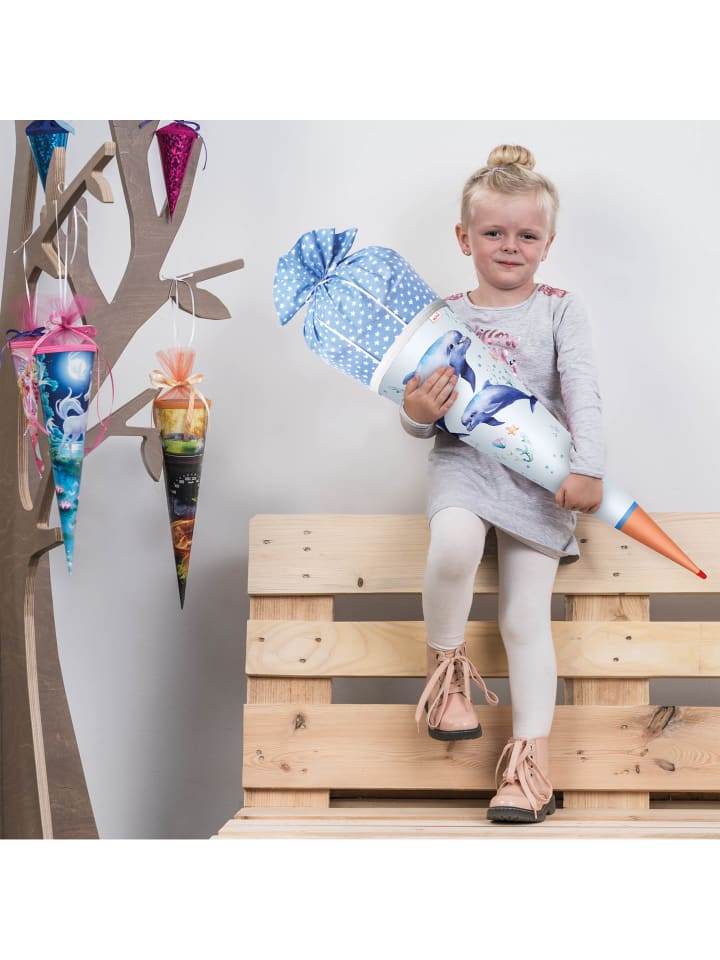 ROTH Schultüte Lieblingsstück Delfin Duo 70 cm, Stoffverschluss in Hellblau günstig kaufen onesize