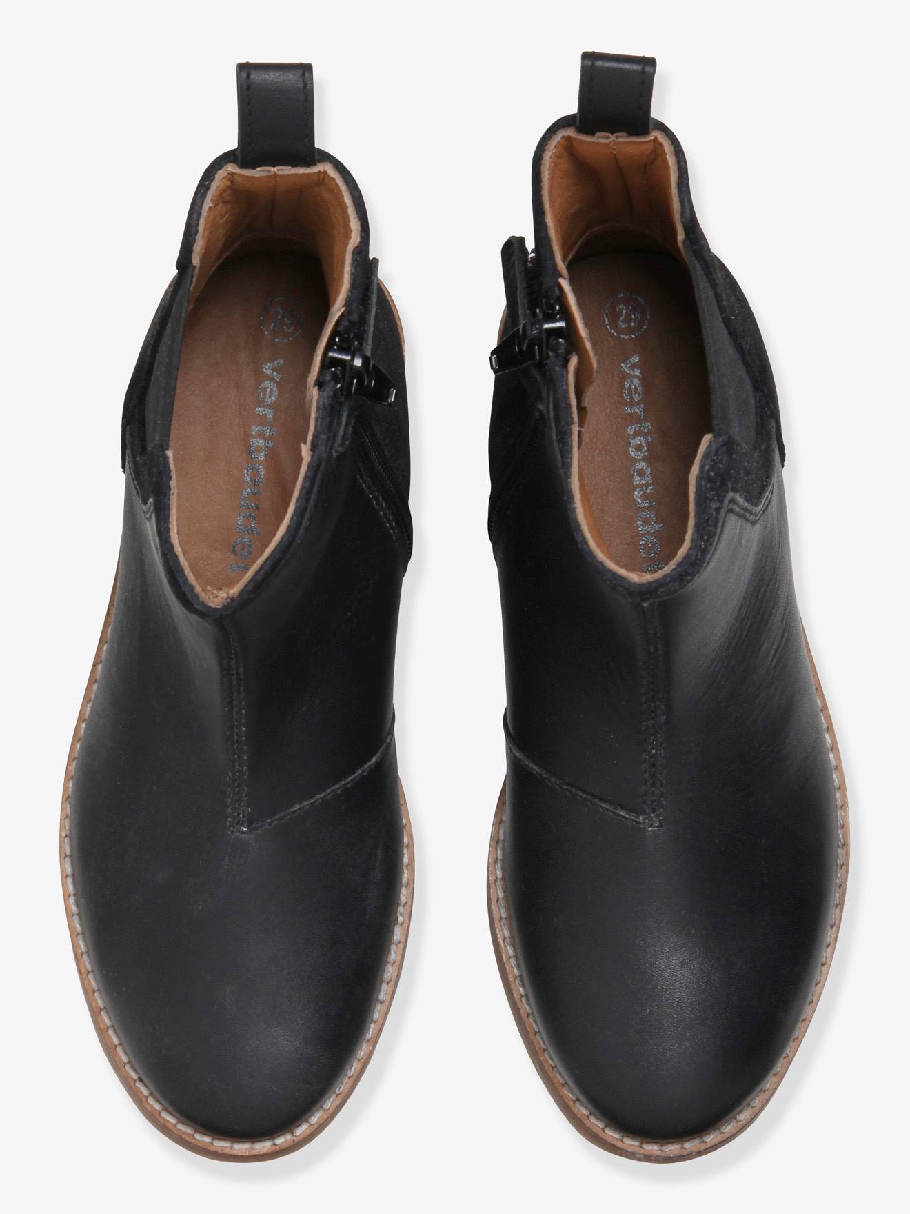 Boots en cuir bi-matière fille noir