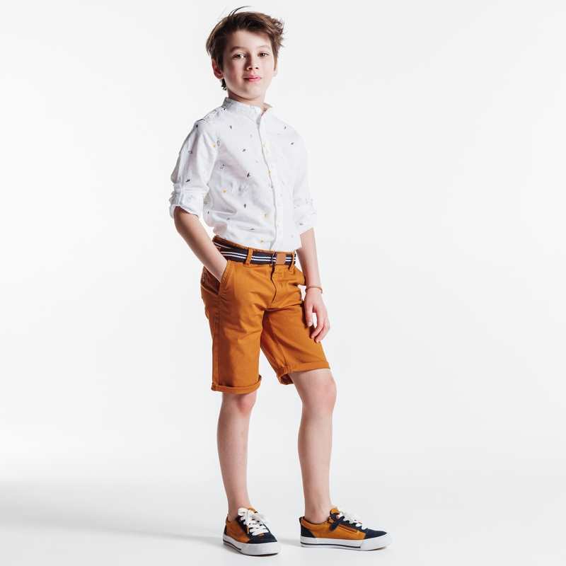 Bermuda en toile + ceinture beige garçon