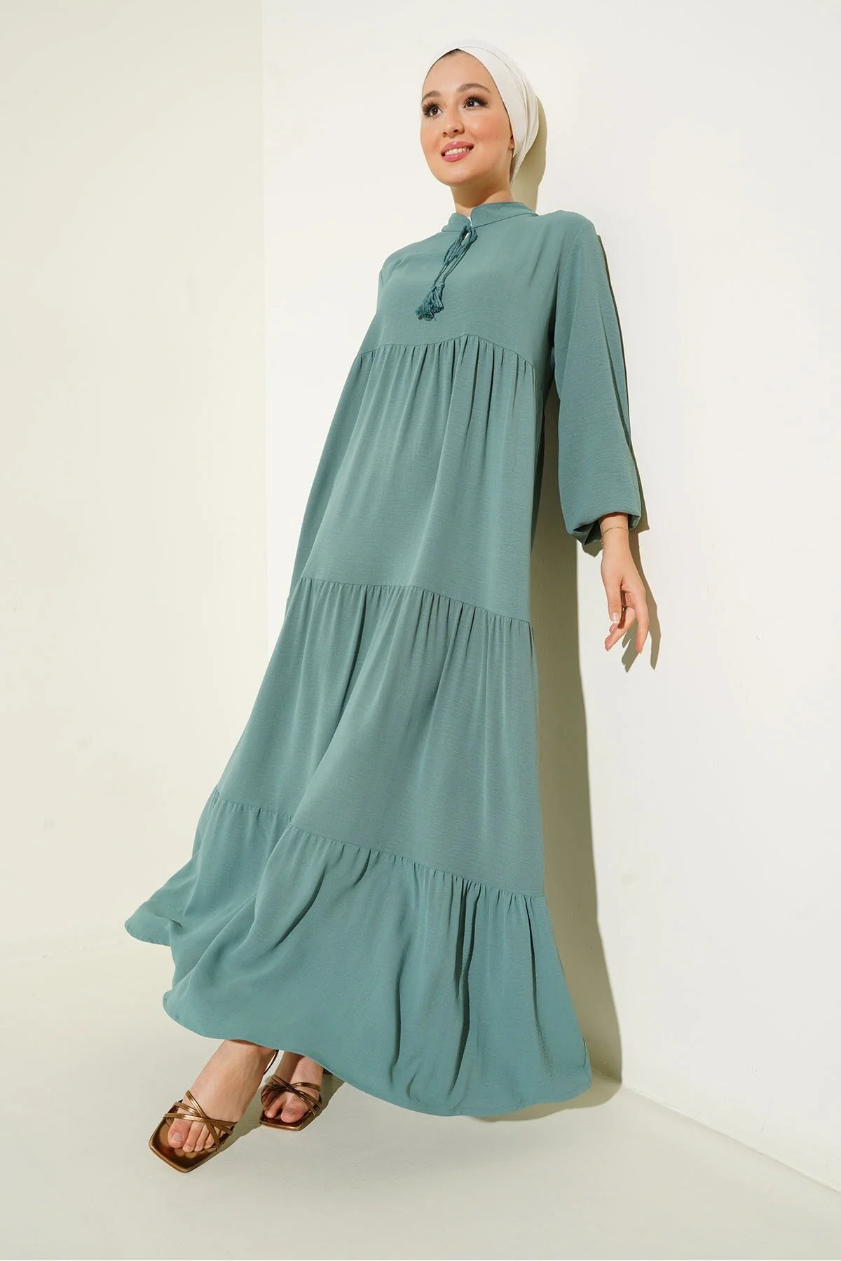 Bigdart  1627 Hijab-Kleid mit Kragen und Schnürung – D. Mint