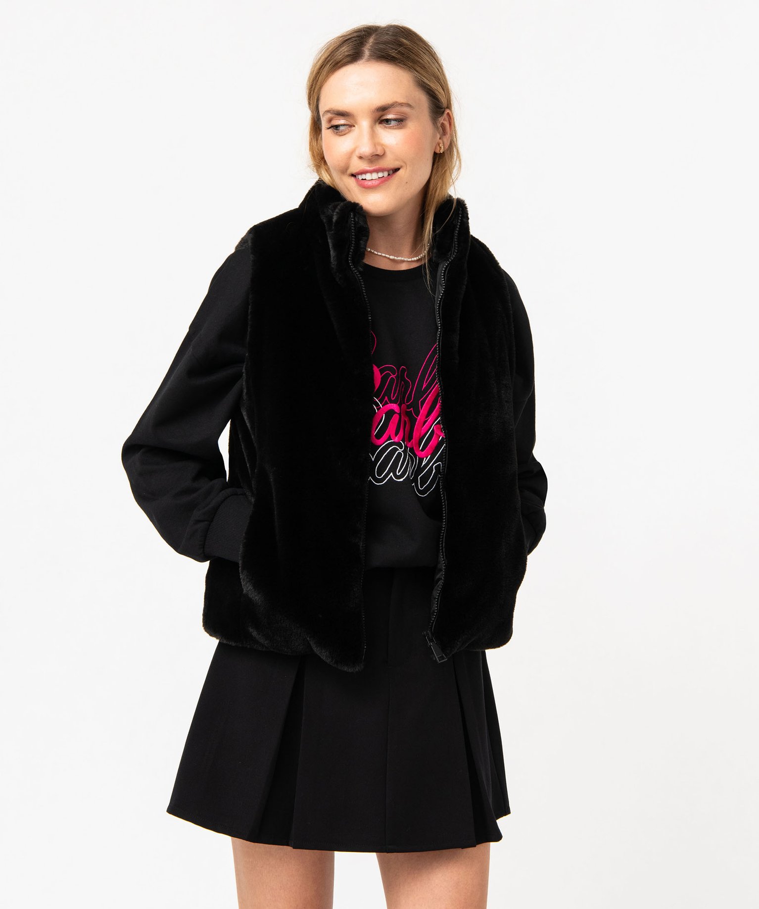 Veste sans manches en fourrure imitation femme noir | GEMO