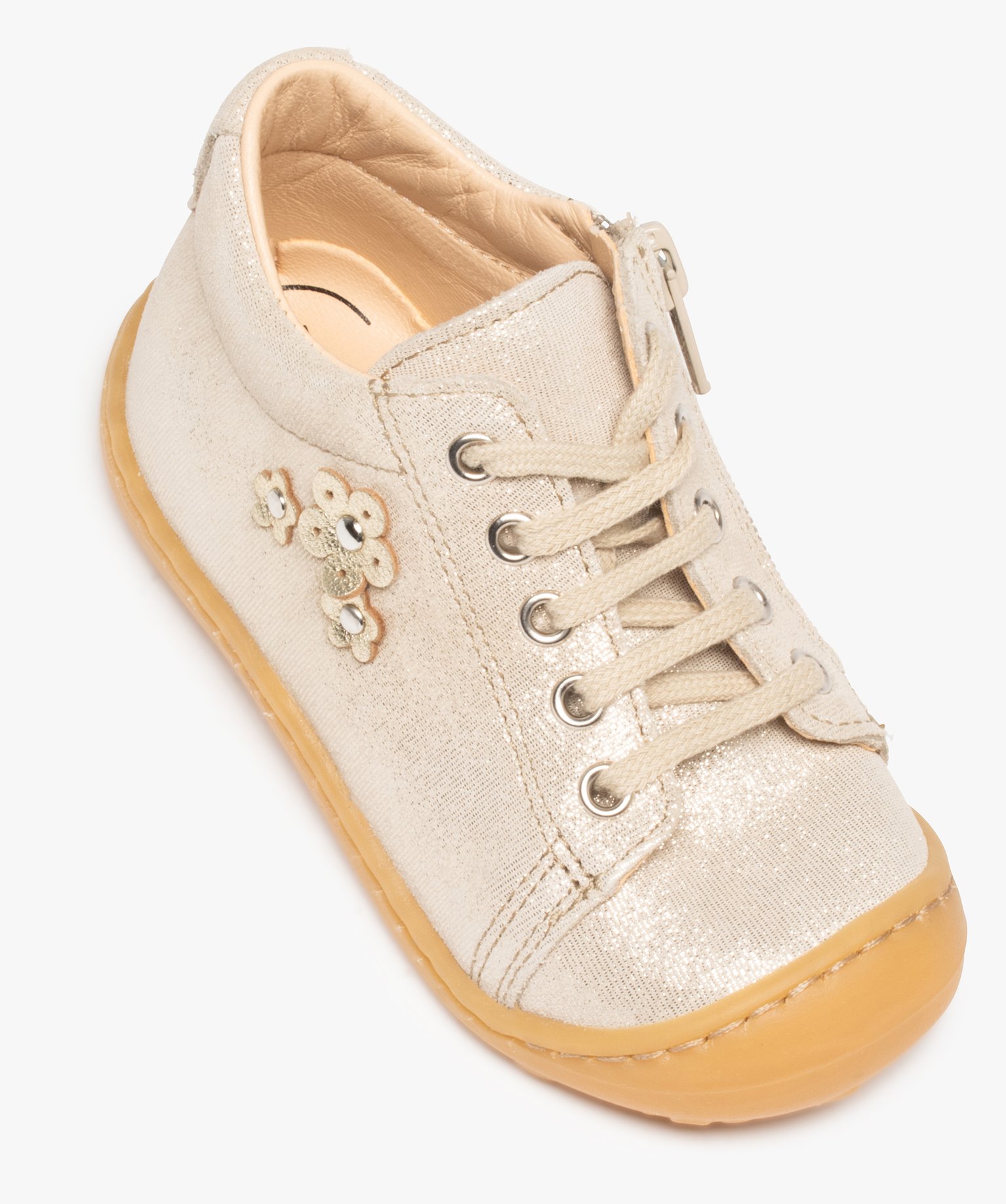 Chaussures premiers pas bébé fille dessus cuir pailleté – NA!