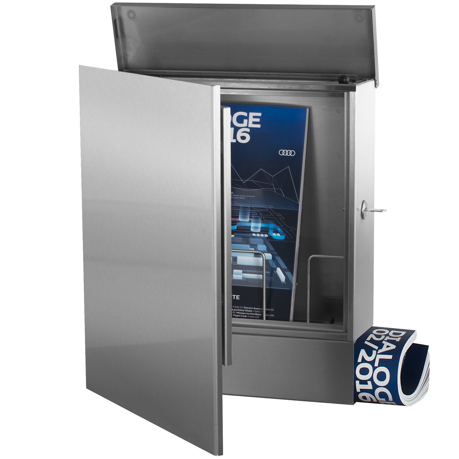 MOCAVI Briefkasten MOCAVI Box 111 VA Premium Edelstahl-Briefkasten mit Zeitungsfach in Edelstahl V2A Wandbriefkasten, integriert; passender Verschluss (zusätzlich bestellbar) für Wetterseite, beidseitig nutzbar: Box Vers 1 VA