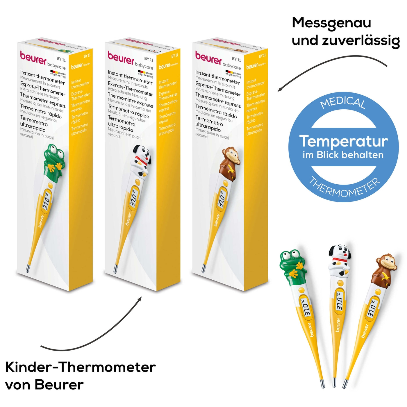 Beurer Express-Thermometer BY 11 Monkey-Baby Fieberthermometer im Affen-Design mit Express-Messzeit