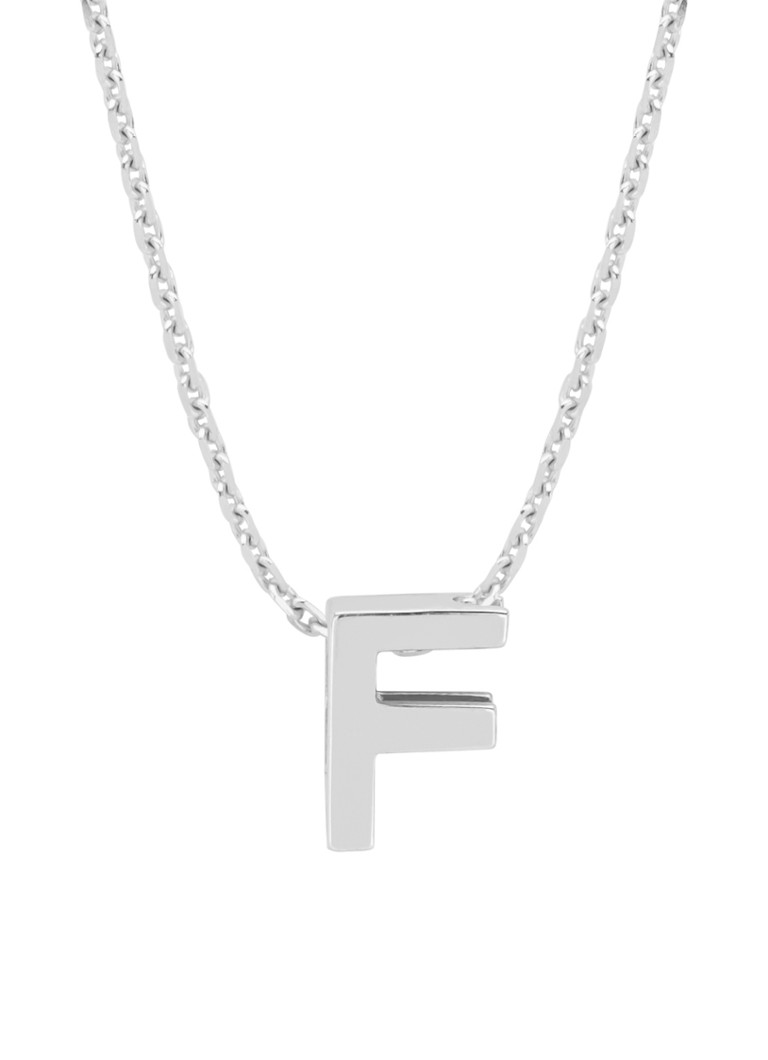 Pandantiv în formă de F din aur alb cu diamante, alfabet
