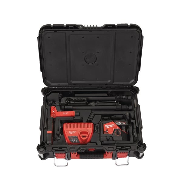 Milwaukee 4933478960 M12 3PLKIT-401P Kreuzlinienlaser mit 3 grünen 360°-Laserkreisen, 12 V 4,0 Ah Li-Ion-Akku