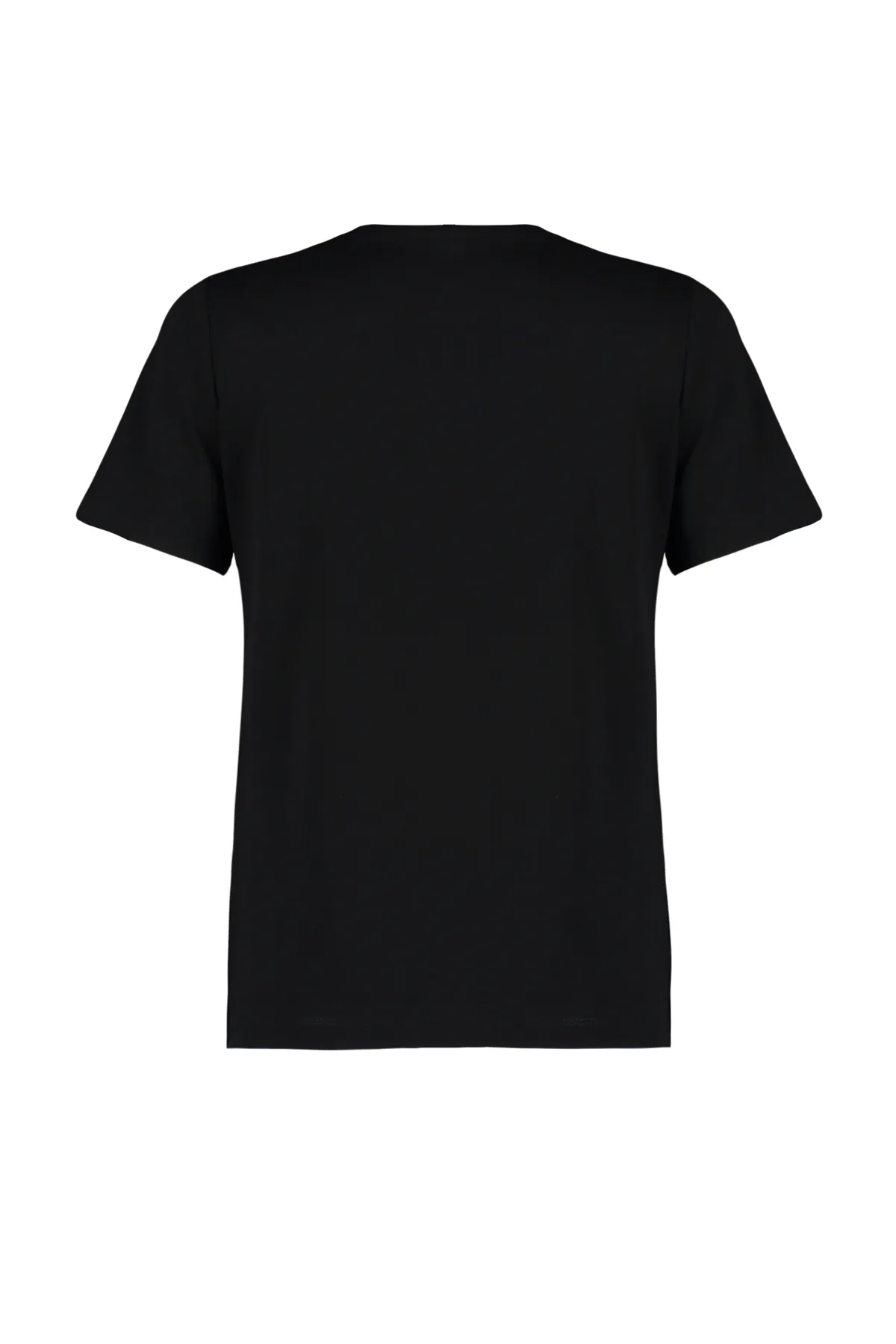 Trendyol Collection  Schwarzes Strick-T-Shirt mit Rundhalsausschnitt und Stern-Aufdruck, 100 % Baumwolle, Regular/Regular Fit TWOSS24TS00095