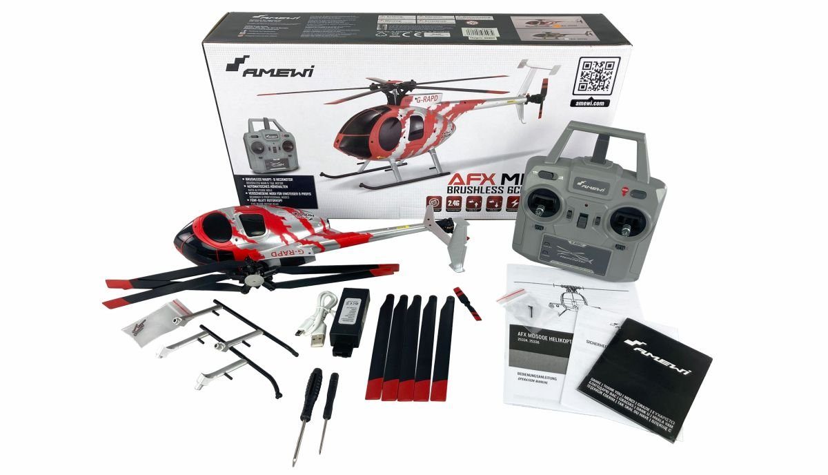 efaso Modellhubschrauber AFX MD500E Zivil brushless 4-Kanal 325mm Helikopter 6G RTF rot/silber, (1-tlg), Brushless Hochleistungsmotoren