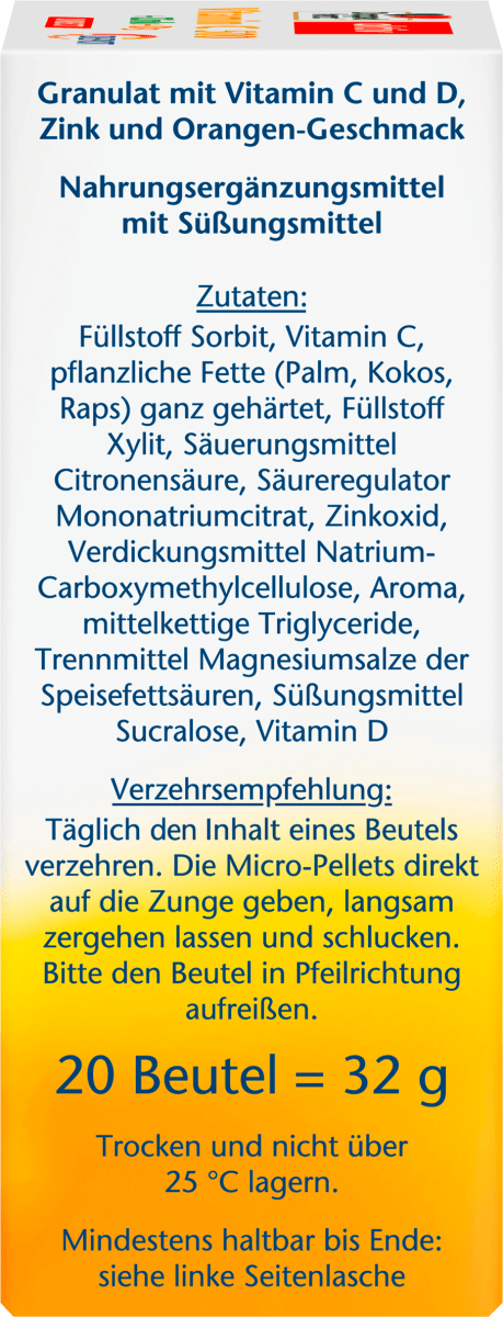 Vitamin C 500 + Zink + D3 Depot Direktgranulat 20 St, 32 g